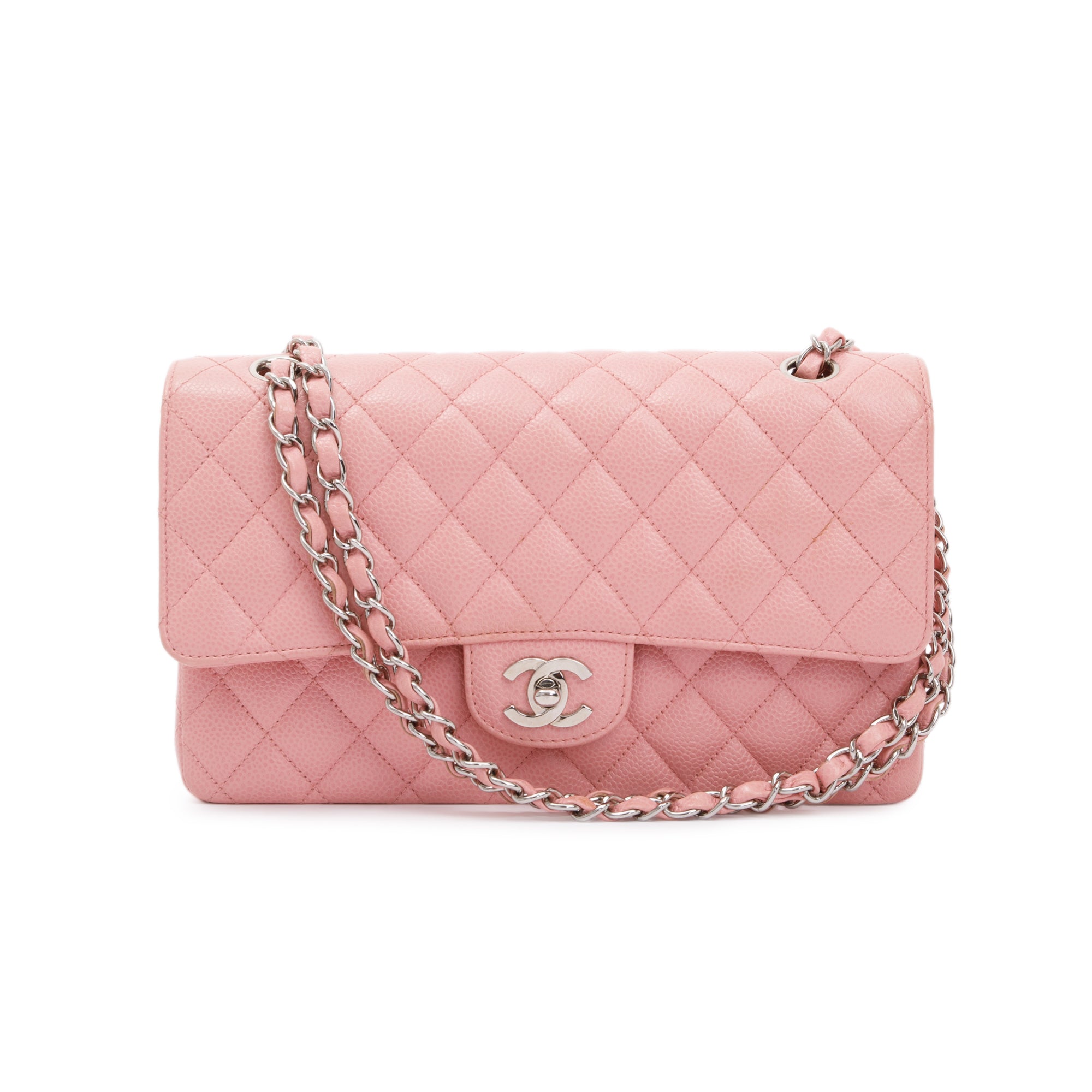 Chanel Pink Caviar Classic Medium Double Flap Bag w/ Authenticity Card