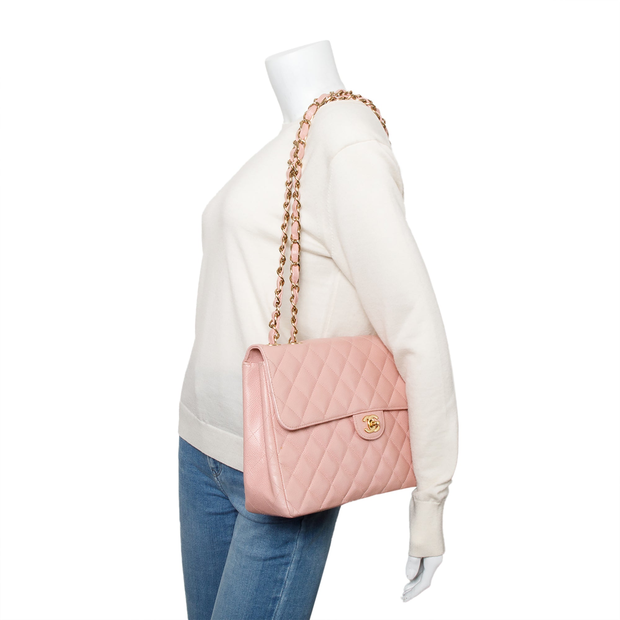 Chanel Pink Caviar Leather Classic Jumbo Single Flap Bag