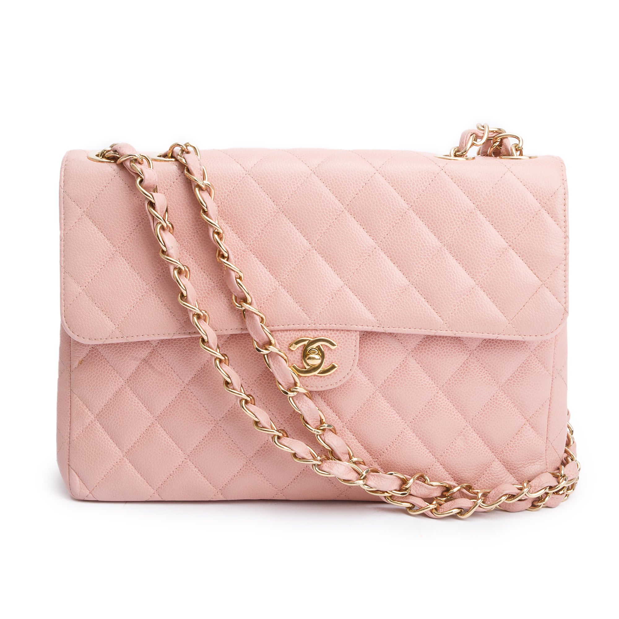Chanel Pink Caviar Leather Classic Jumbo Single Flap Bag