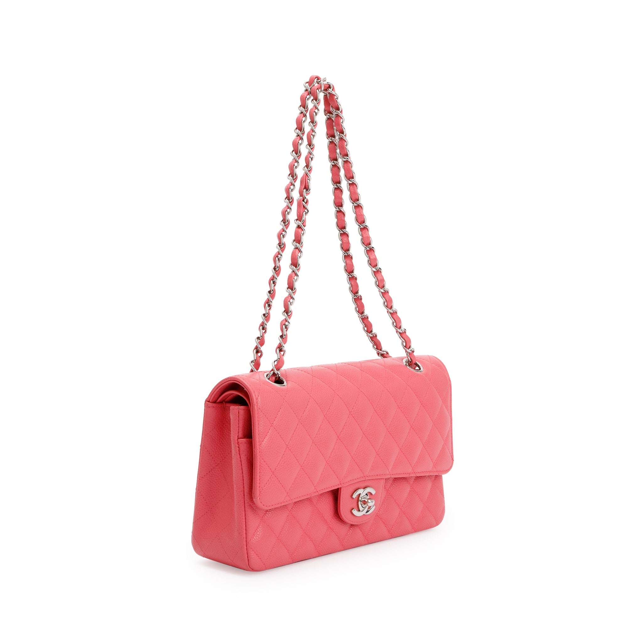 Chanel Pink Caviar Leather Classic Medium Double Flap Bag w/ Authenticity Card