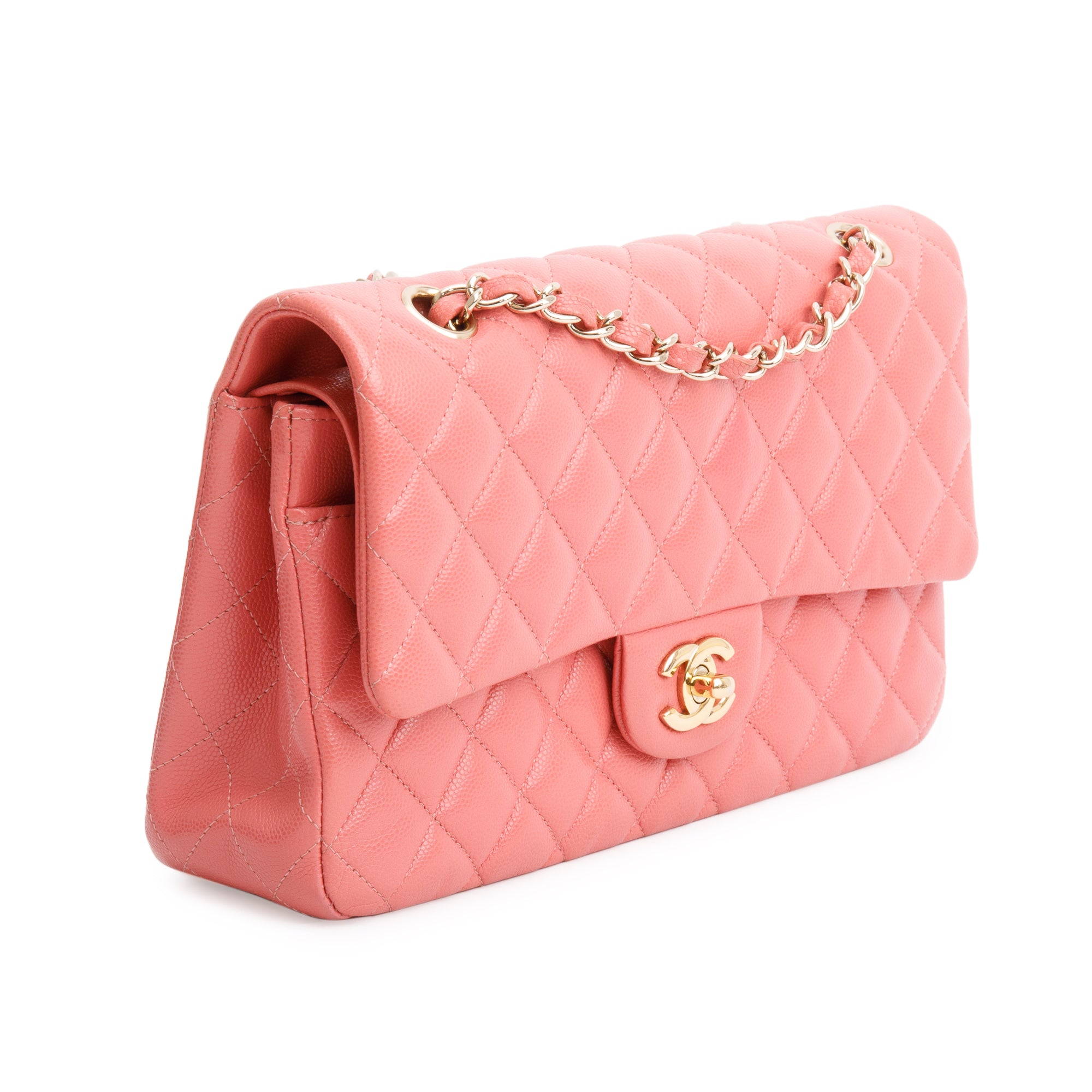 Chanel Pink Caviar Leather Classic Medium Double Flap Bag w/ Authenticity Card