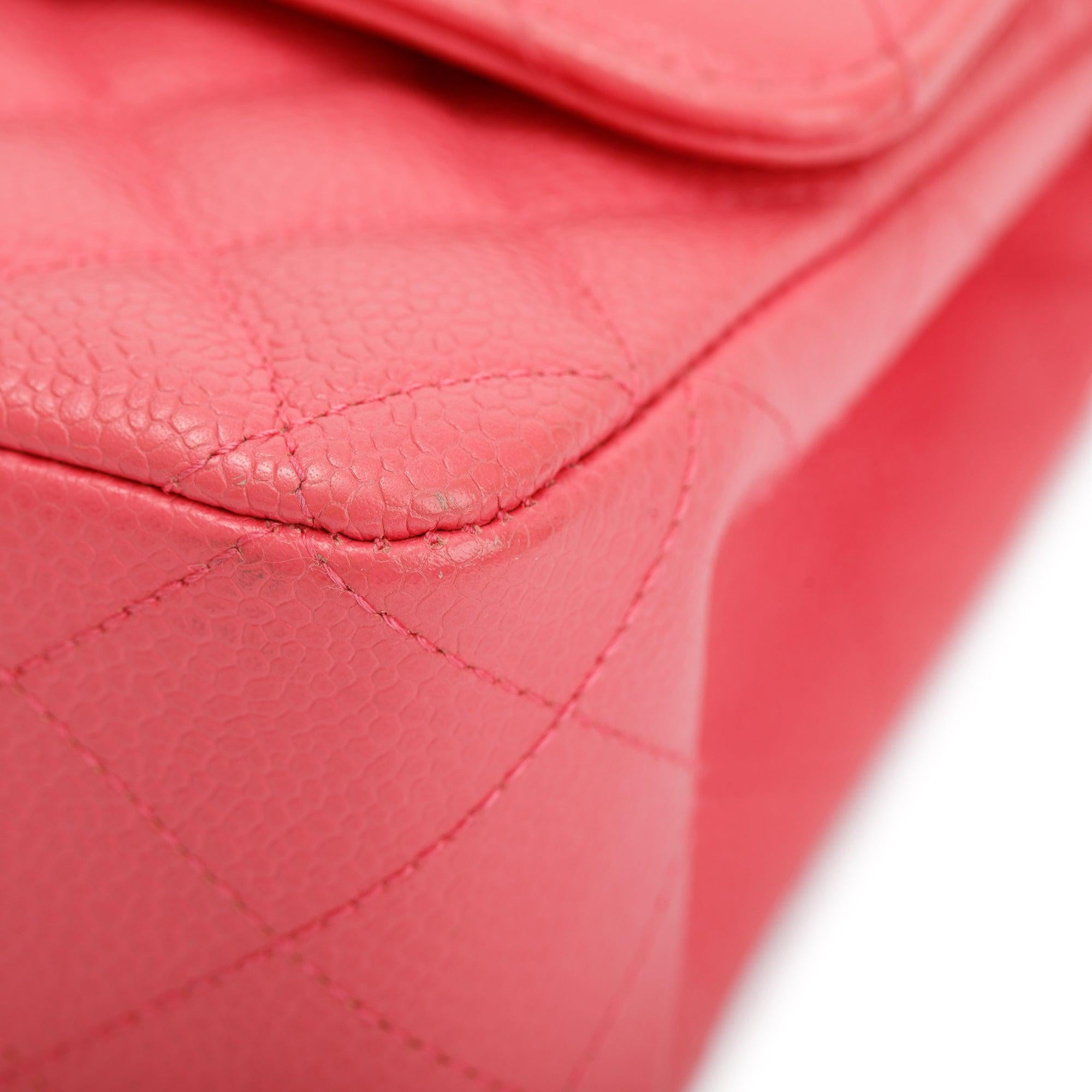Chanel Pink Caviar Leather Classic Medium Double Flap Bag w/ Authenticity Card