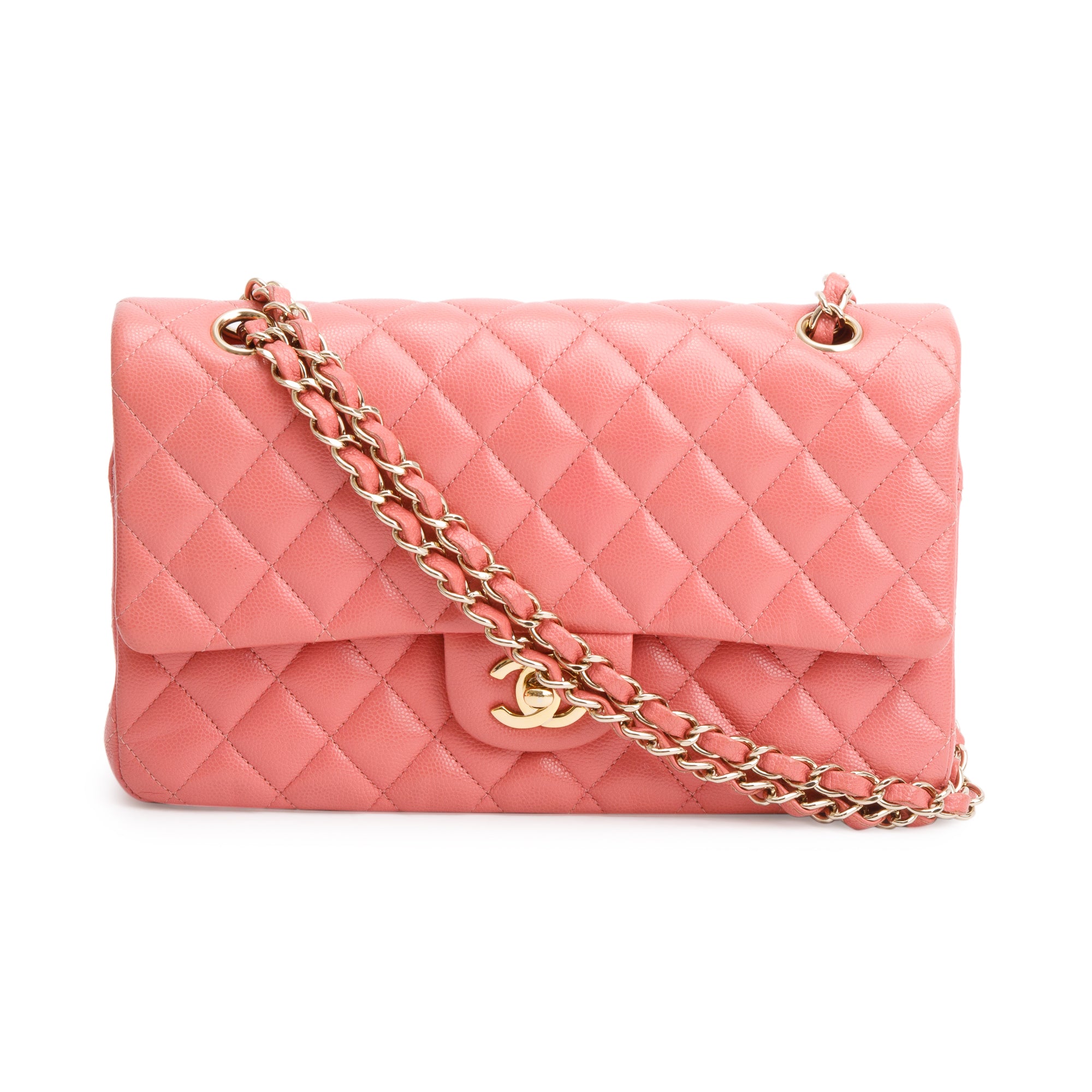 Chanel Pink Caviar Leather Classic Medium Double Flap Bag w/ Authenticity Card