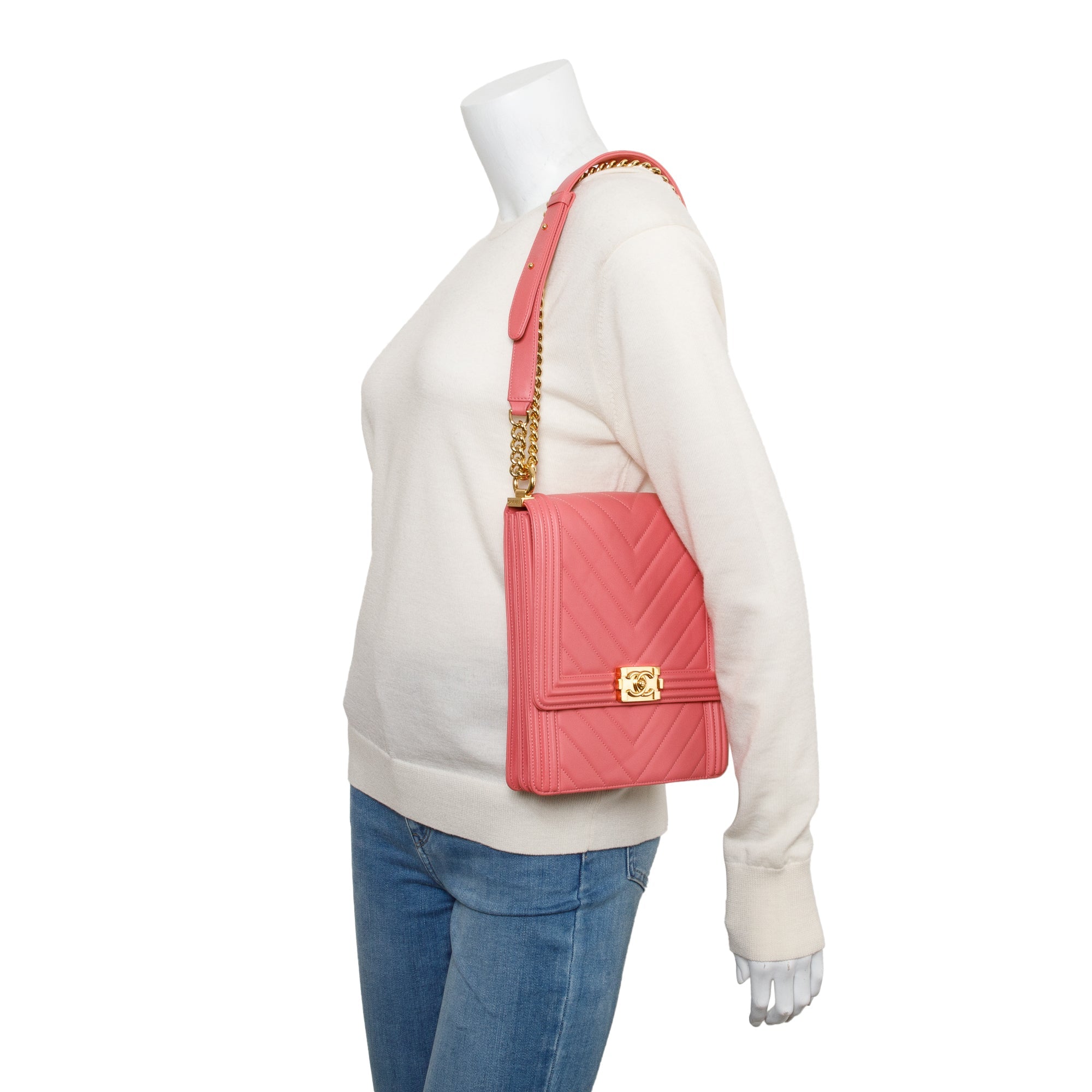 Chanel Pink Chevron Calfskin Leather North/South Boy Bag