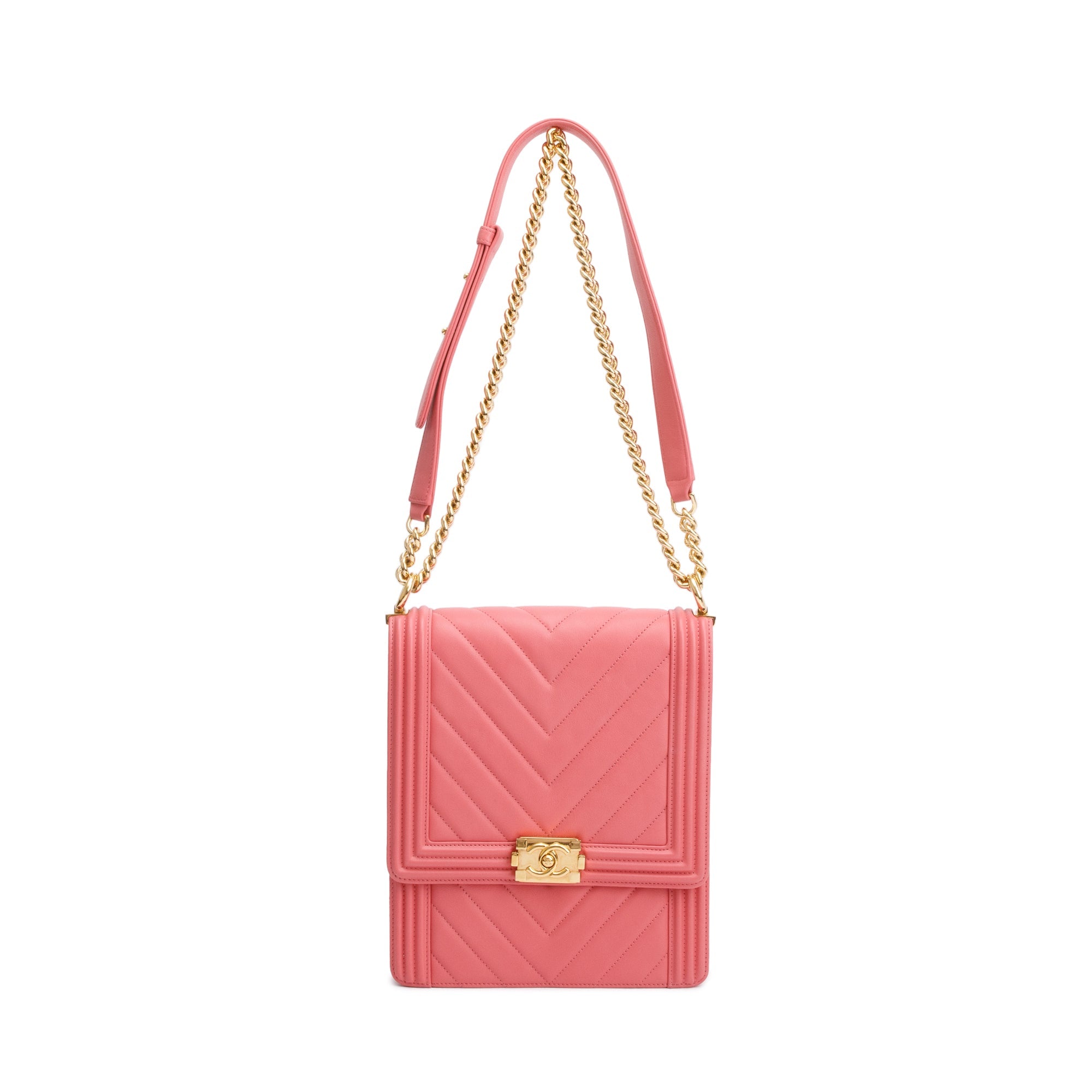 Chanel Pink Chevron Calfskin Leather North/South Boy Bag