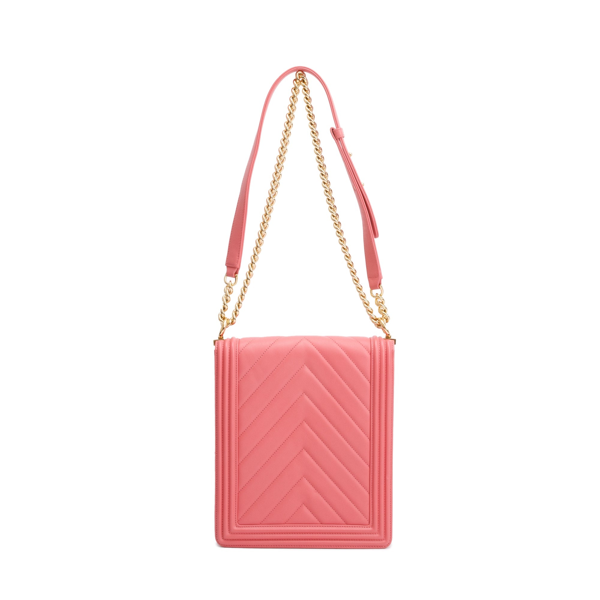 Chanel Pink Chevron Calfskin Leather North/South Boy Bag