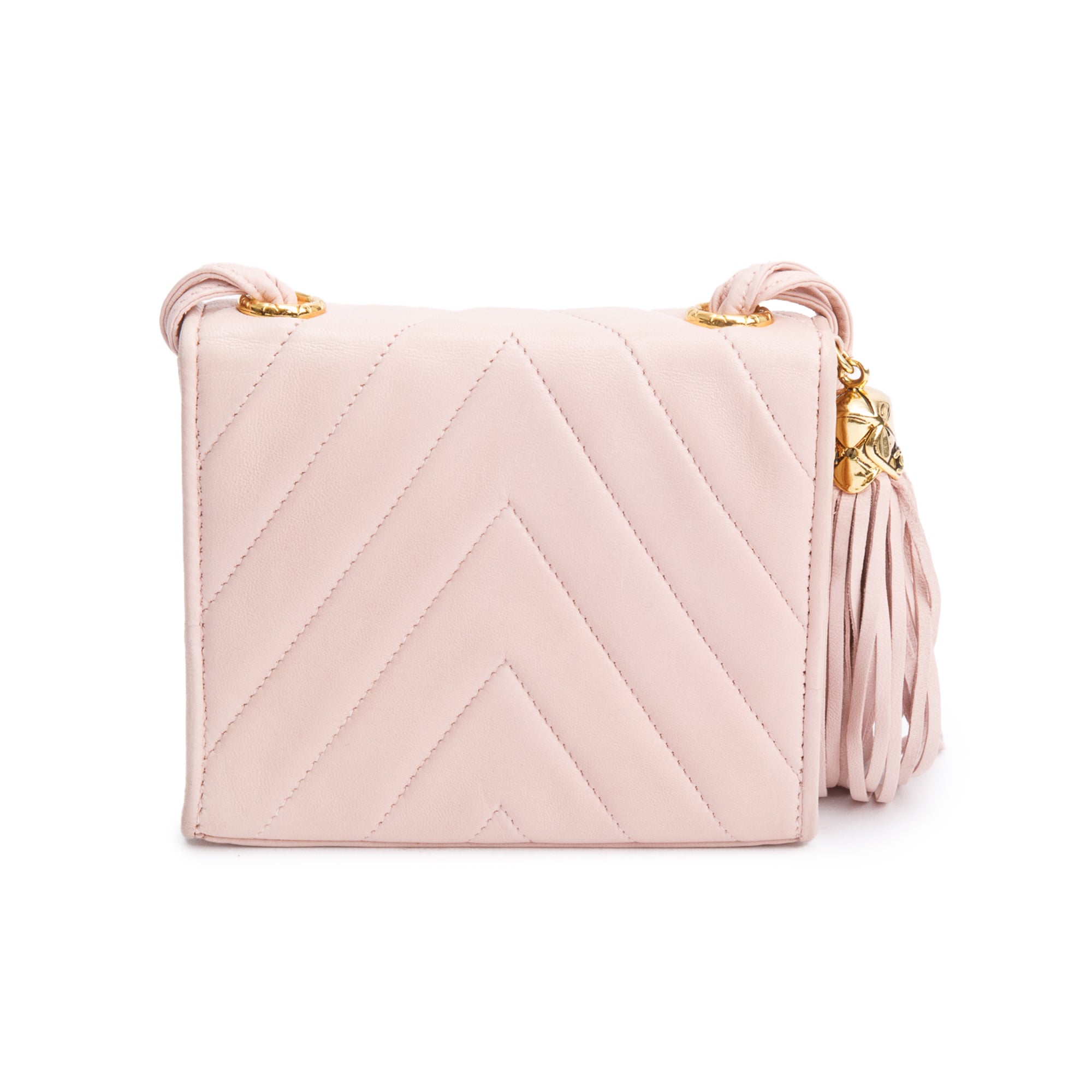 Chanel Pink Chevron Lambskin Leather Tassel Mini Flap Bag w/ Box