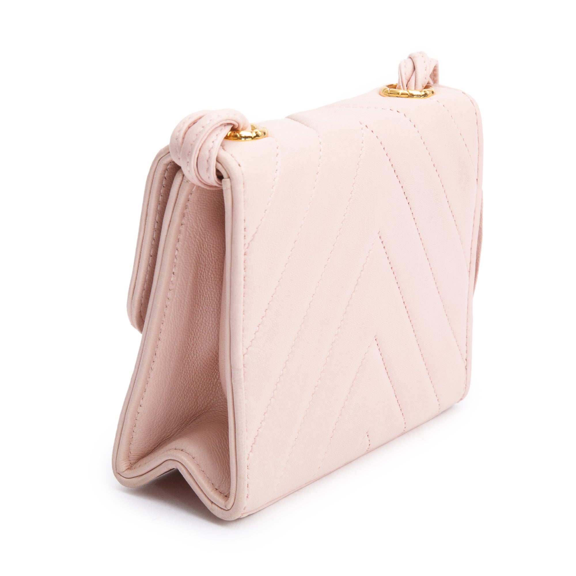 Chanel Pink Chevron Lambskin Leather Tassel Mini Flap Bag w/ Box