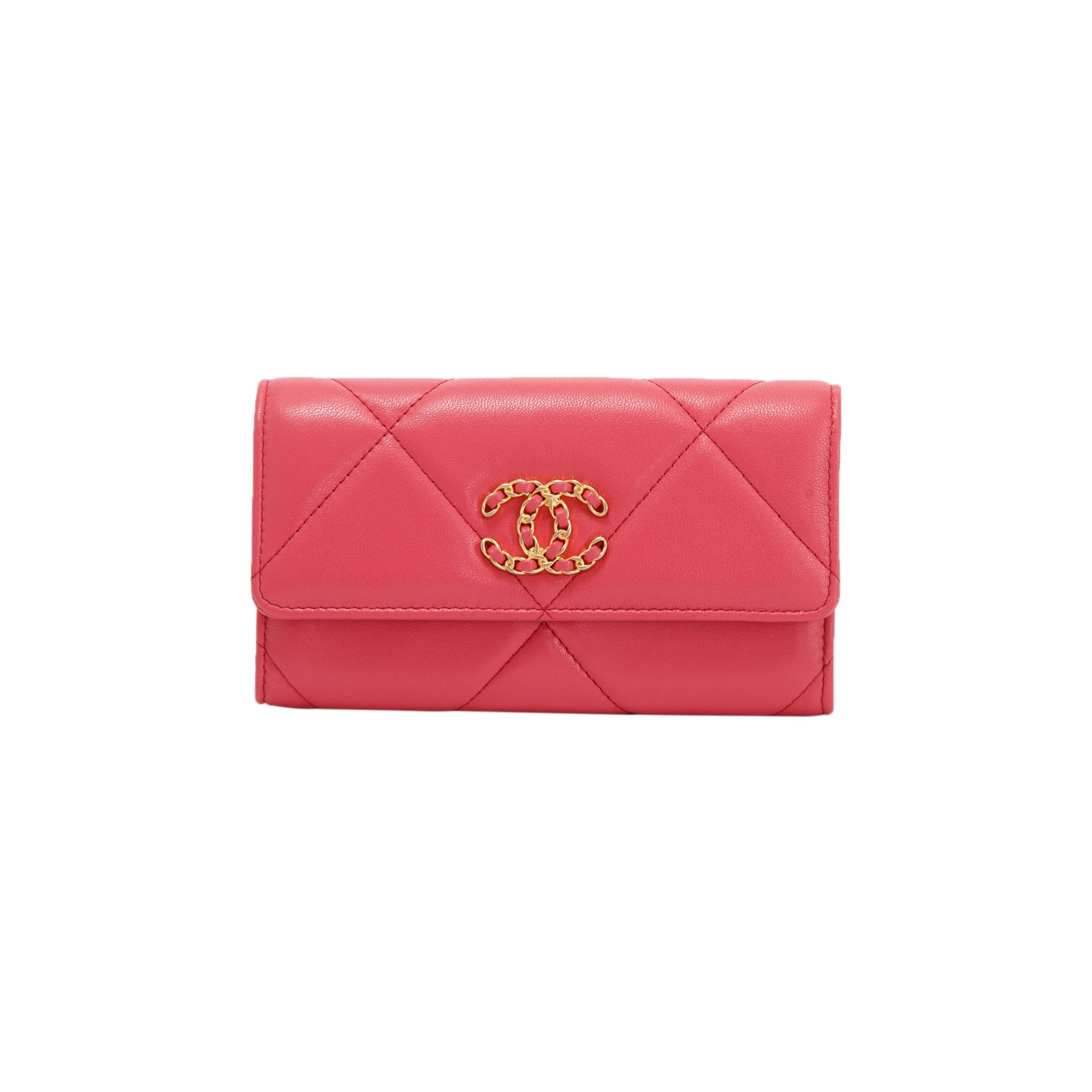 Chanel Pink Lambskin 19 Flap Wallet W/ Box & Authenticity Card