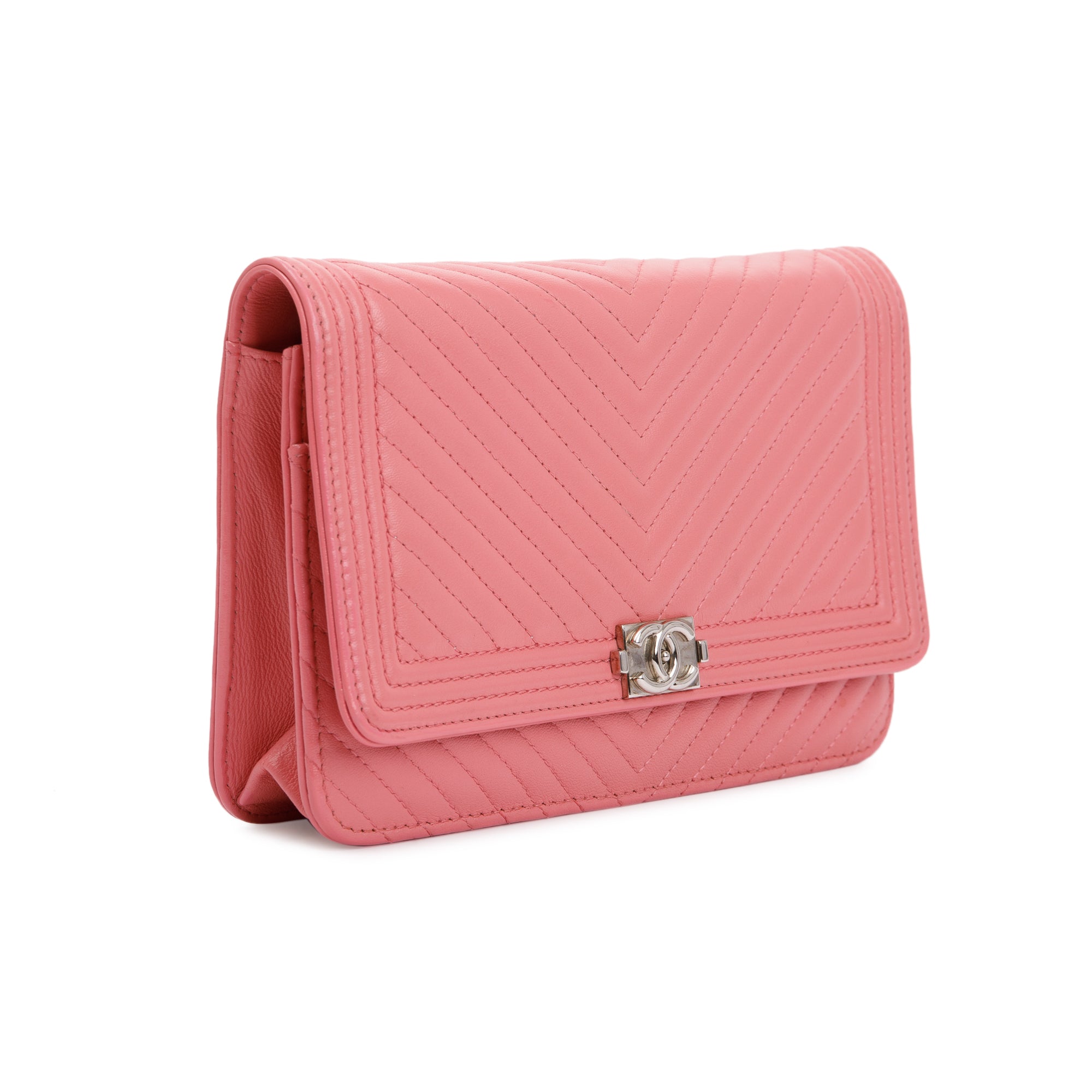 Chanel Pink Lambskin Leather Boy Wallet on Chain