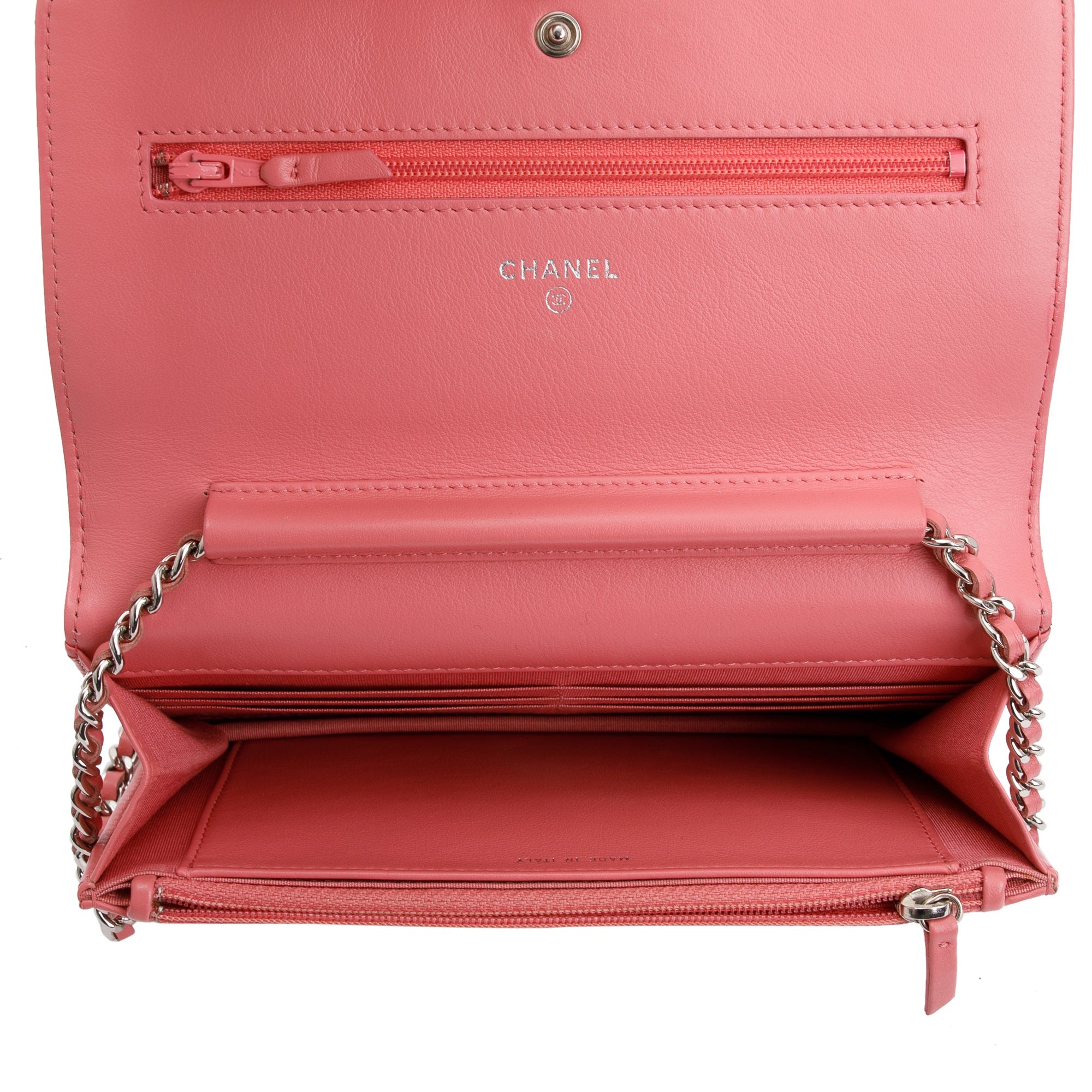 Chanel Pink Lambskin Leather Boy Wallet on Chain