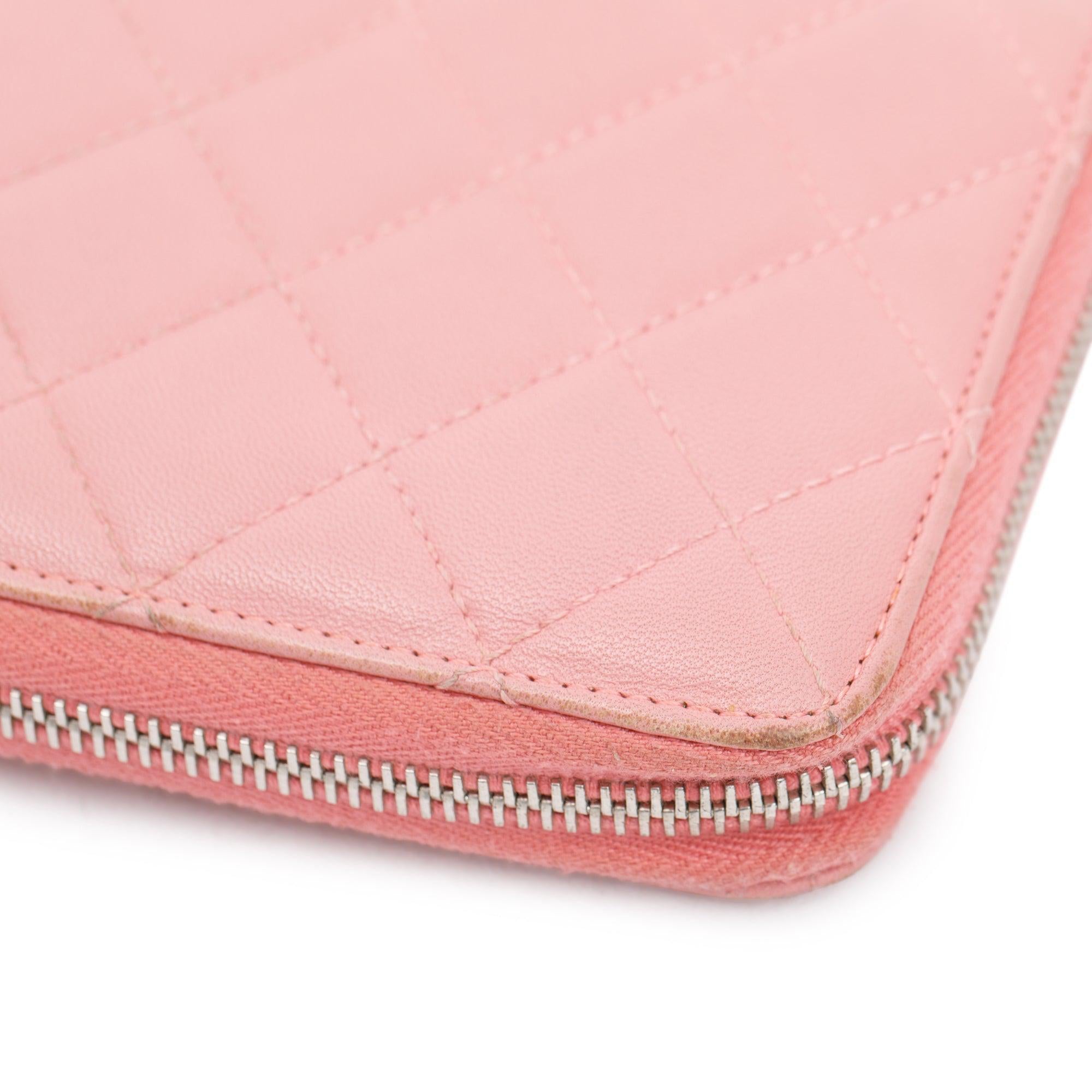 Chanel Pink Lambskin Leather Classic Long Zipped Wallet