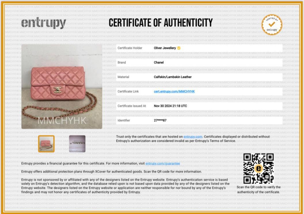 Chanel Pink Lambskin Leather Classic Mini Rectangular Flap Bag w/ Box & Authenticity Card