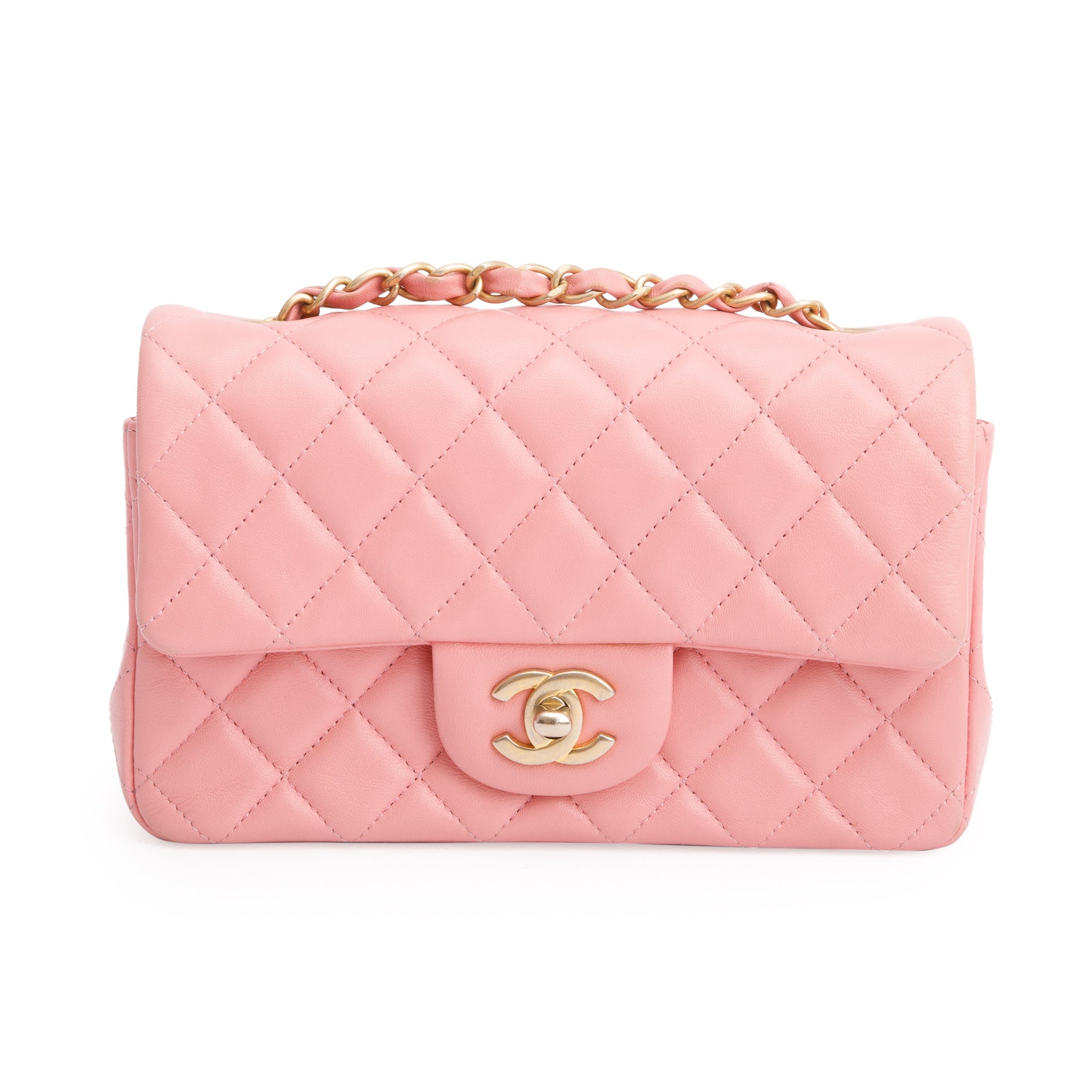 Chanel Pink Lambskin Leather Classic Mini Rectangular Flap Bag w/ Box & Authenticity Card