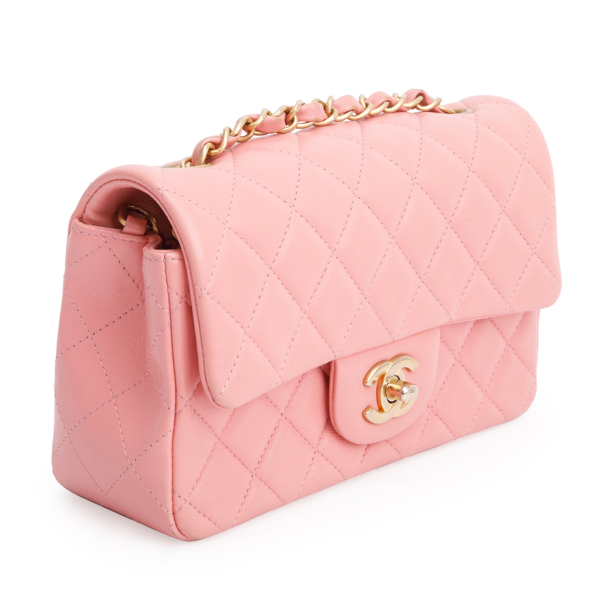 Chanel Pink Lambskin Leather Classic Mini Rectangular Flap Bag w/ Box & Authenticity Card
