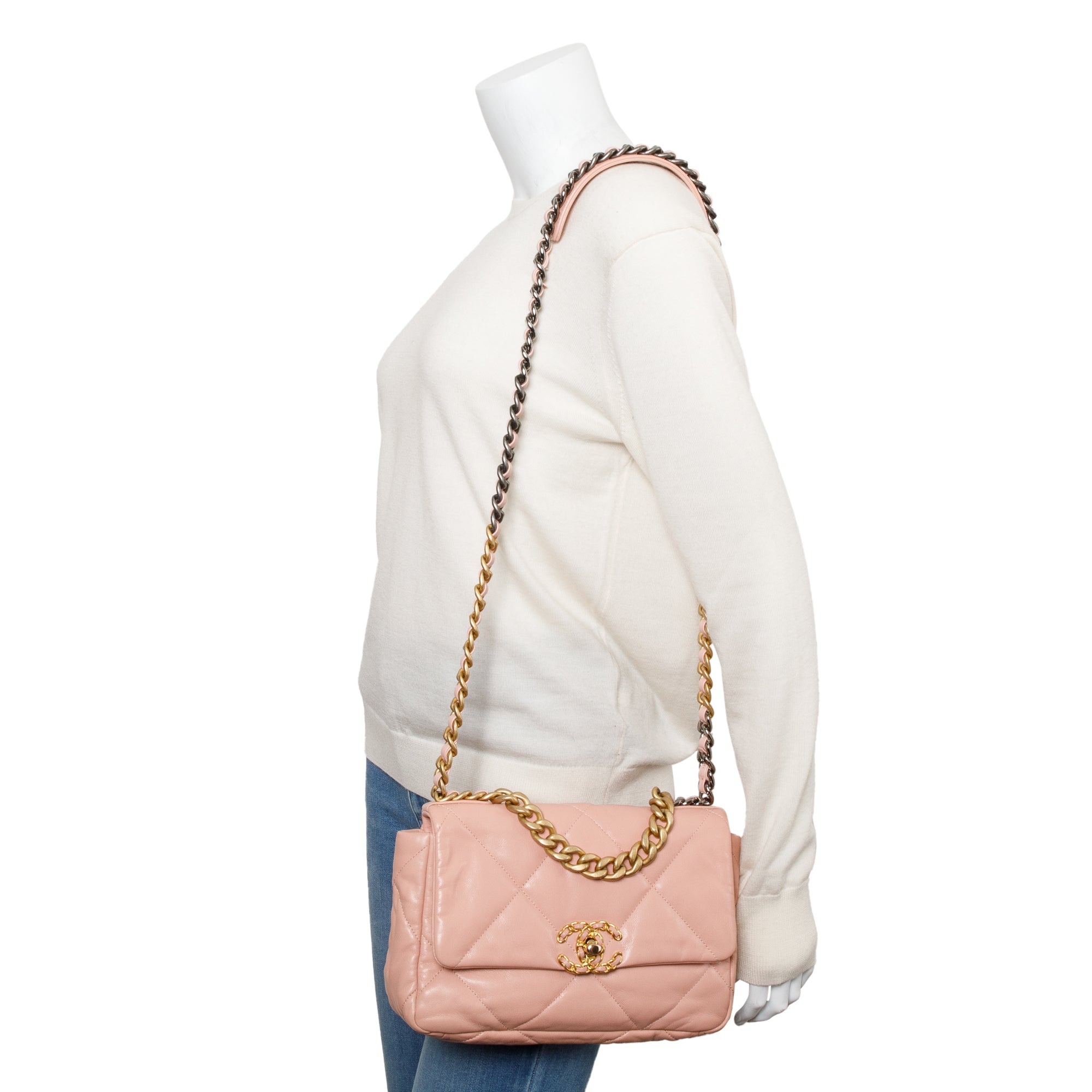 Chanel Pink Lambskin Leather Medium 19 Flap Bag w/ Authenticity Card