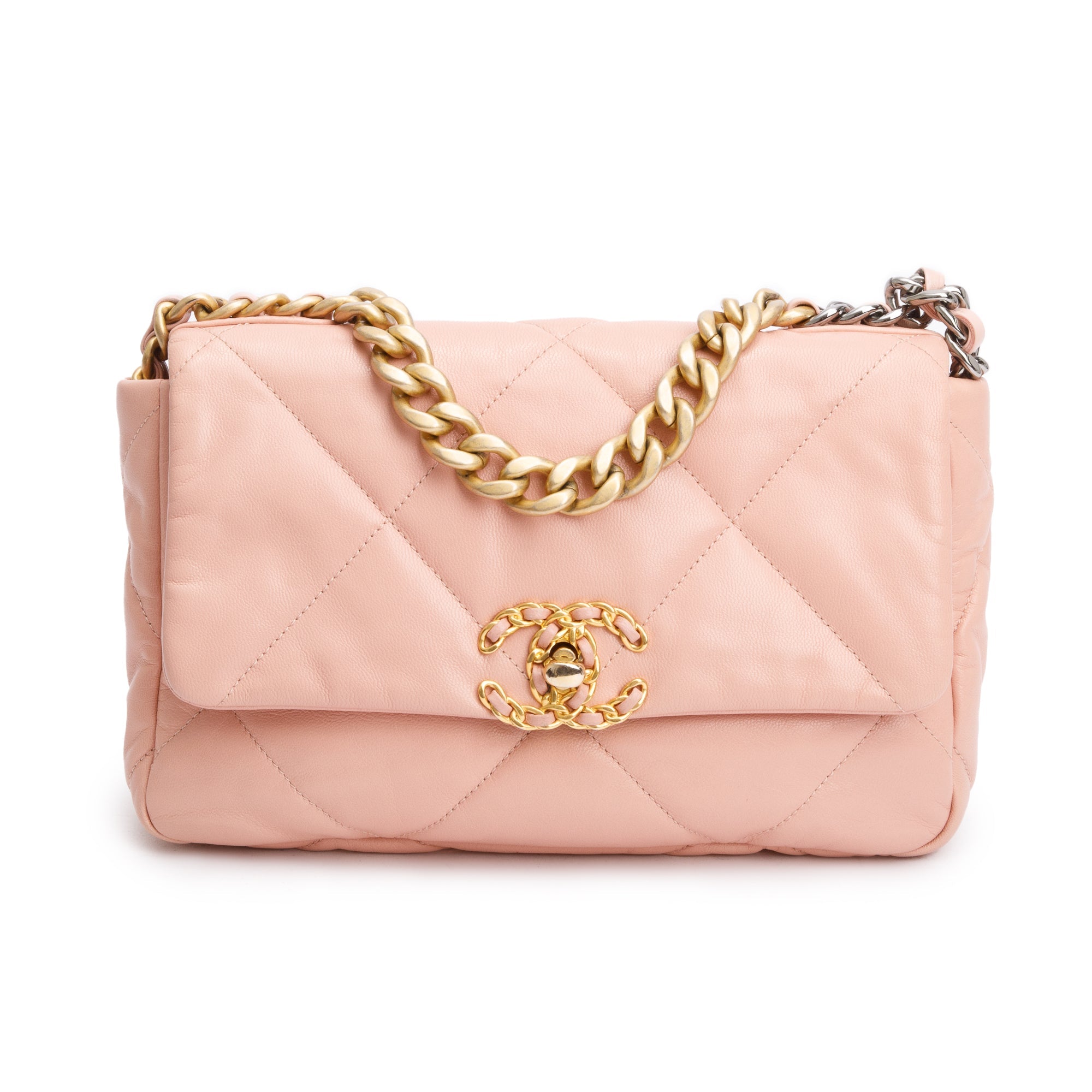 Chanel Pink Lambskin Leather Medium 19 Flap Bag w/ Authenticity Card