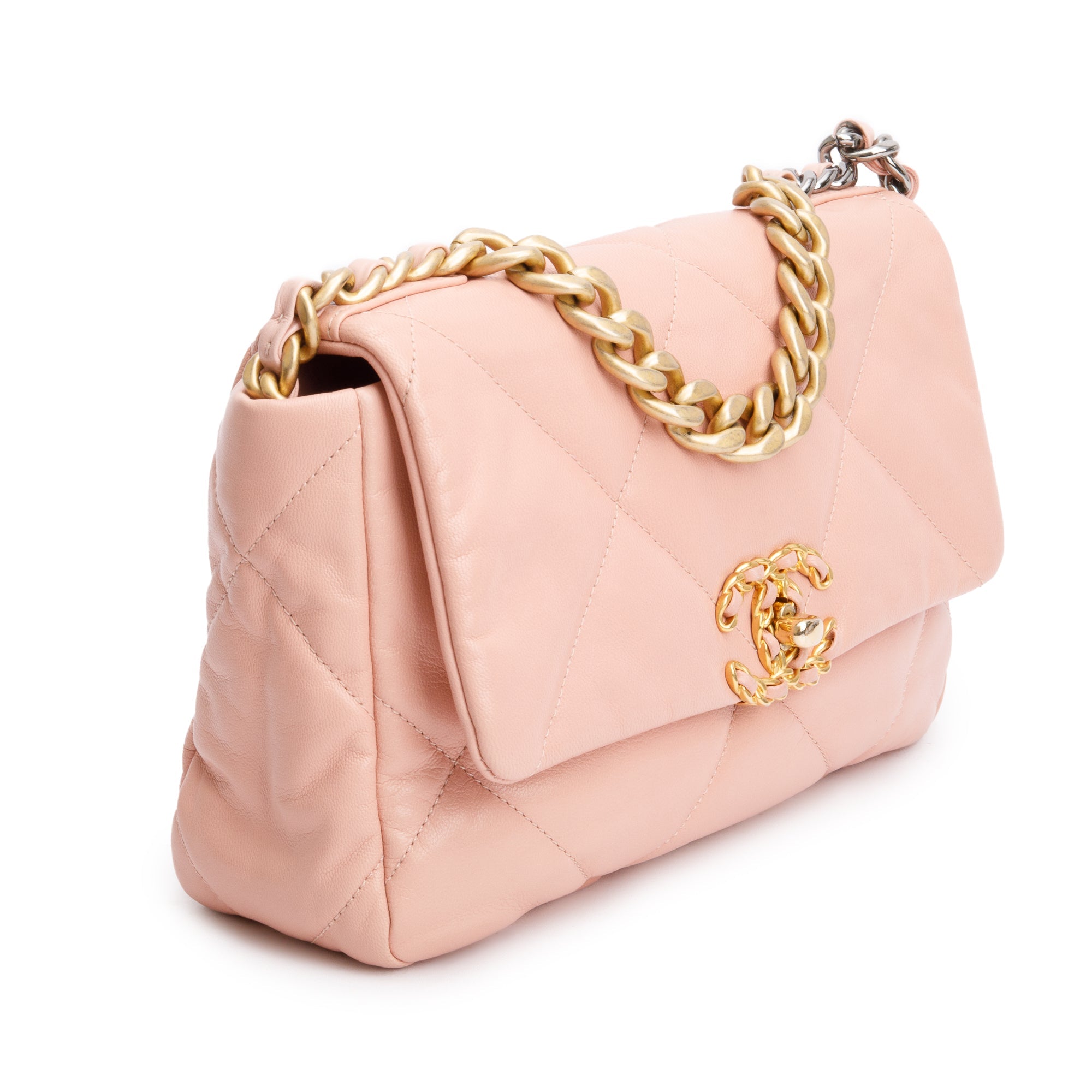 Chanel Pink Lambskin Leather Medium 19 Flap Bag w/ Authenticity Card