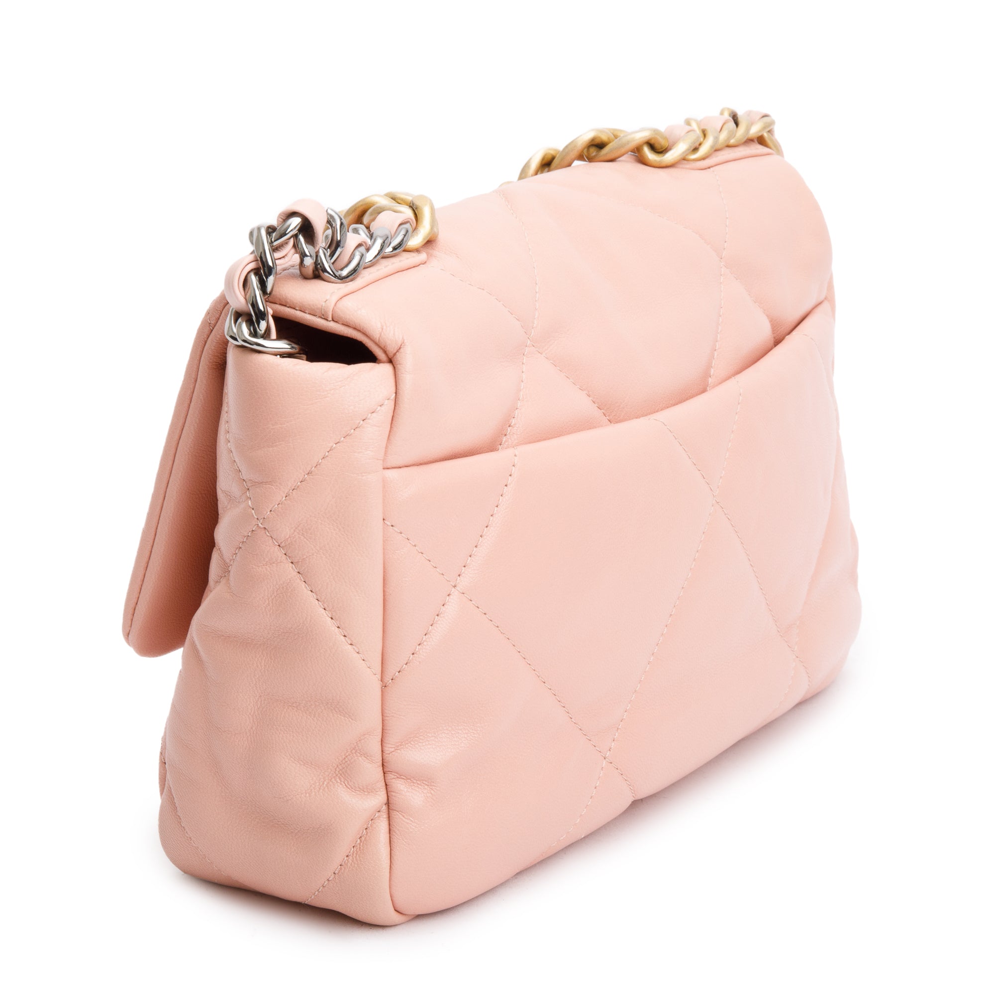 Chanel Pink Lambskin Leather Medium 19 Flap Bag w/ Authenticity Card