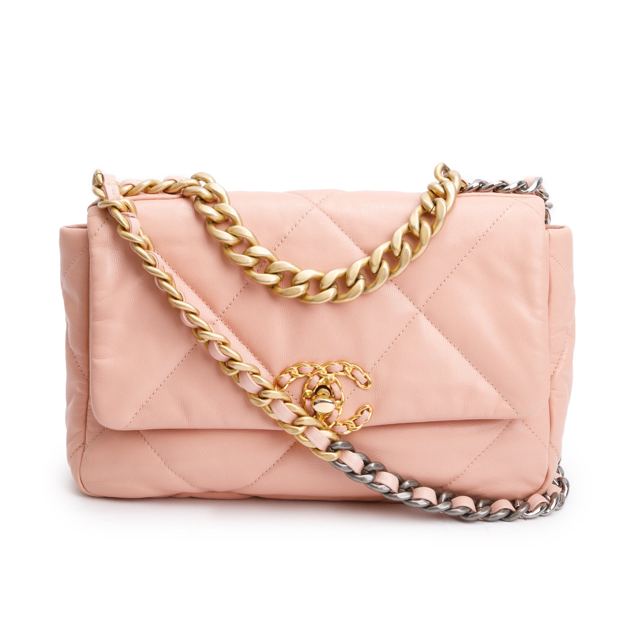 Chanel Pink Lambskin Leather Medium 19 Flap Bag w/ Authenticity Card