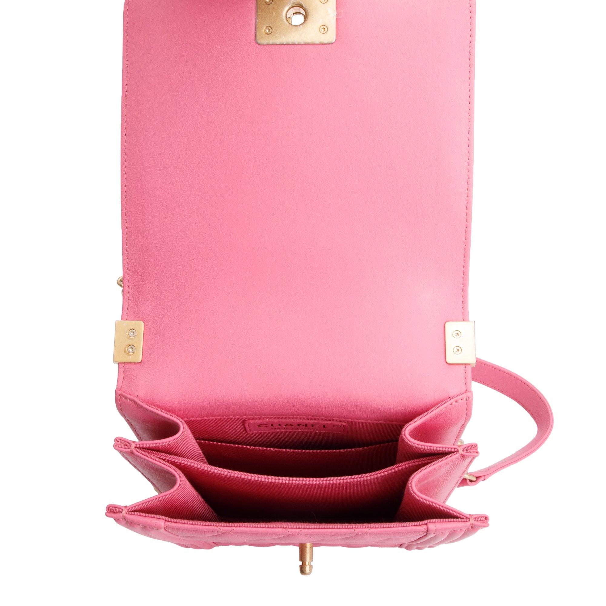 Chanel Pink Lambskin Leather North/South Boy Bag w/ Authenticity