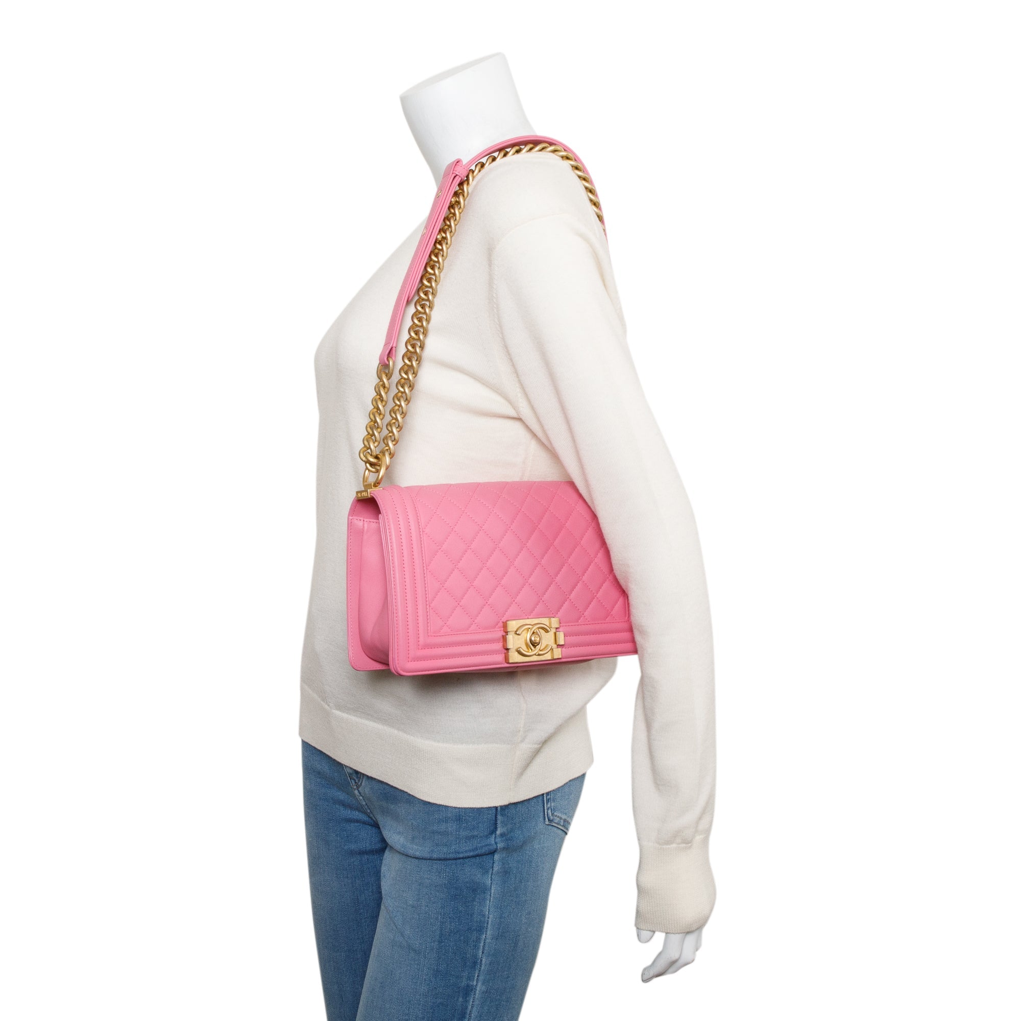 Chanel Pink Lambskin Medium Boy Bag w/ Authenticity Card