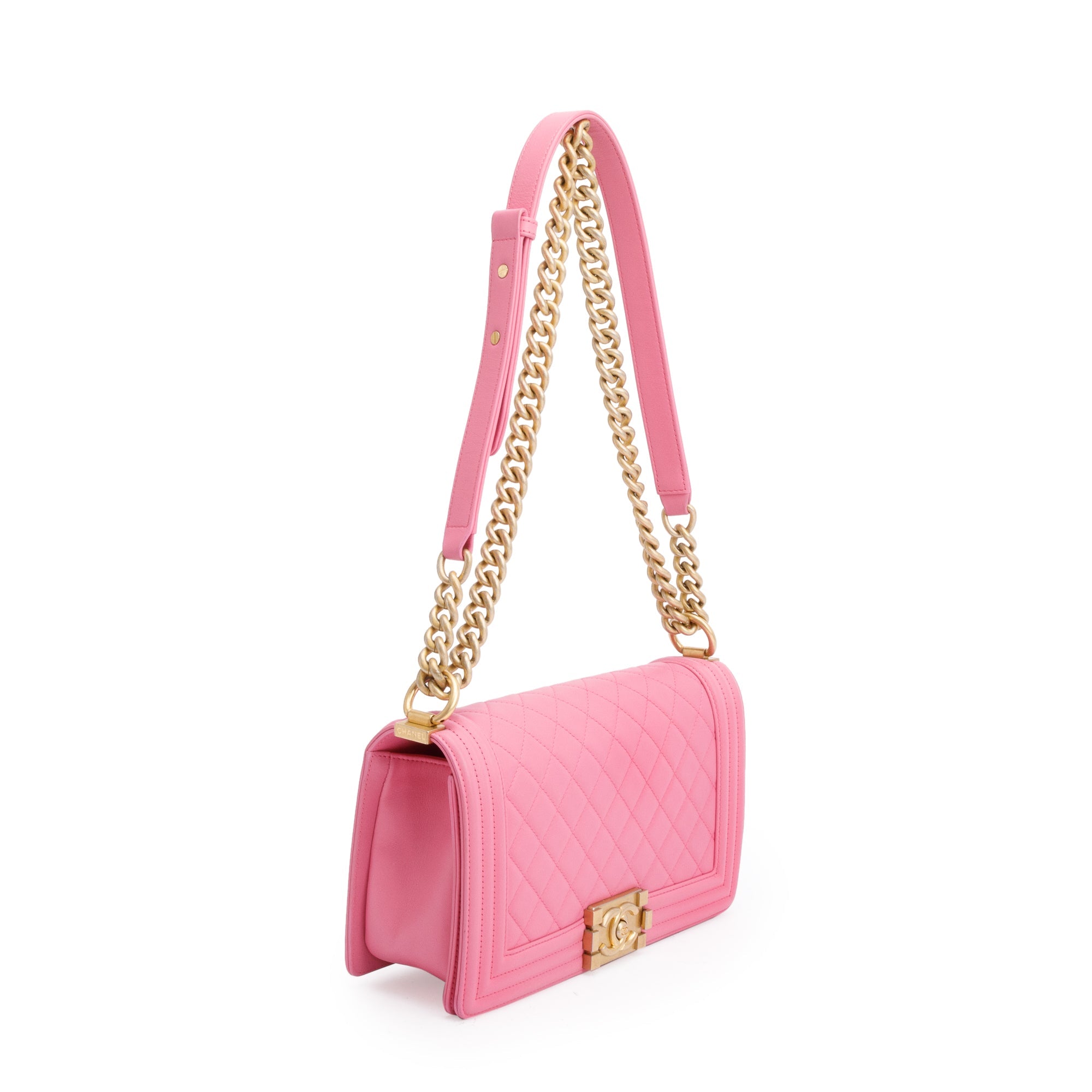 Chanel Pink Lambskin Medium Boy Bag w/ Authenticity Card