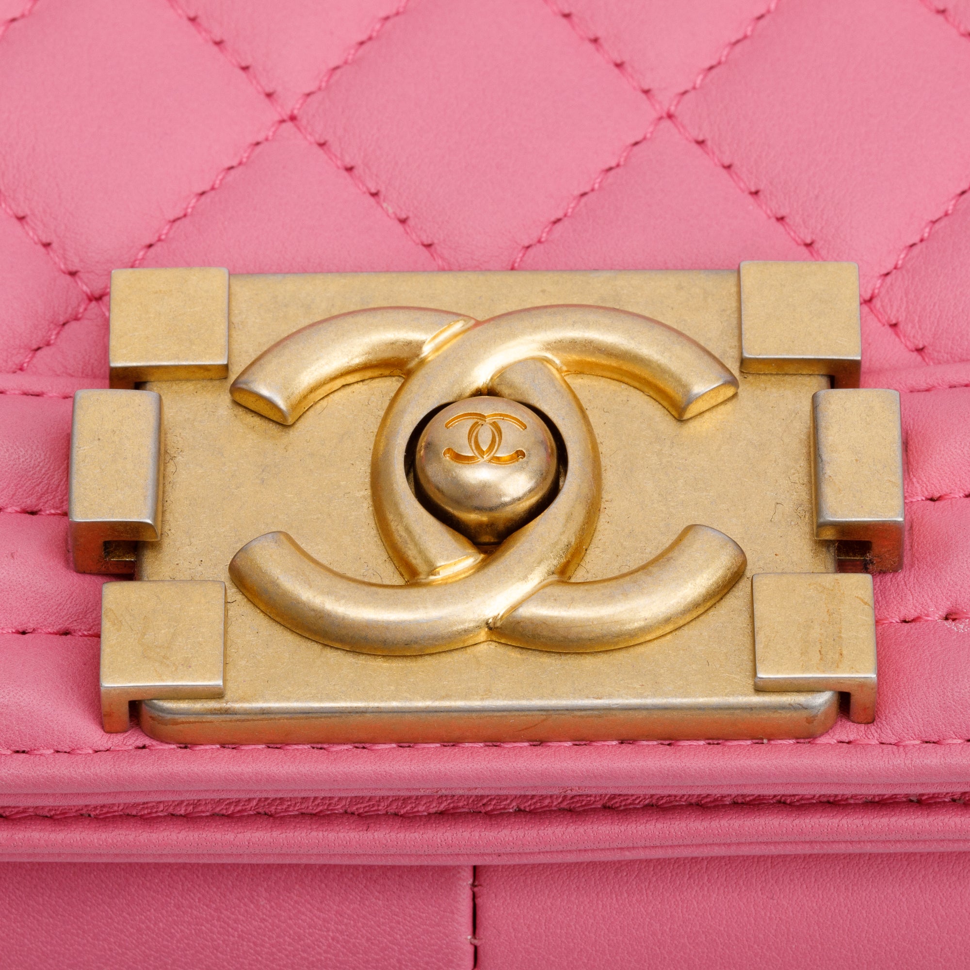 Chanel Pink Lambskin Medium Boy Bag w/ Authenticity Card