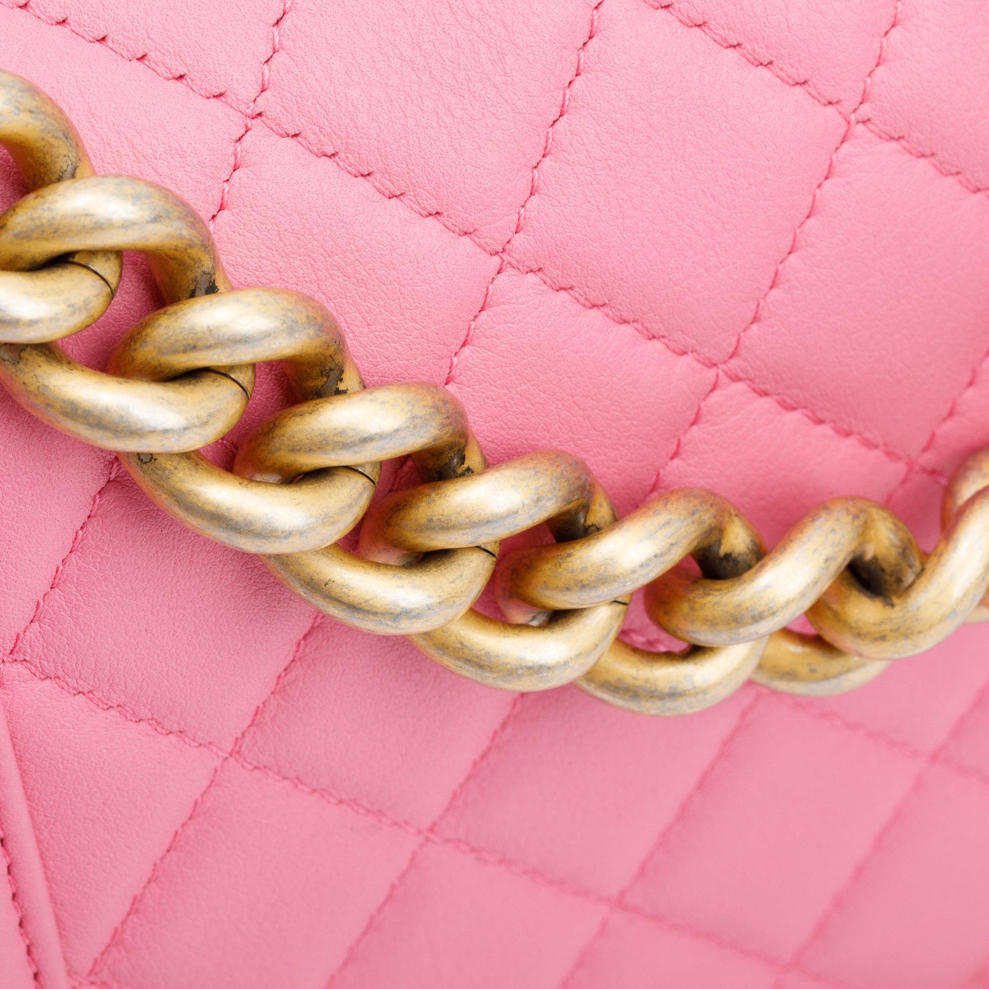 Chanel Pink Lambskin Medium Boy Bag w/ Authenticity Card