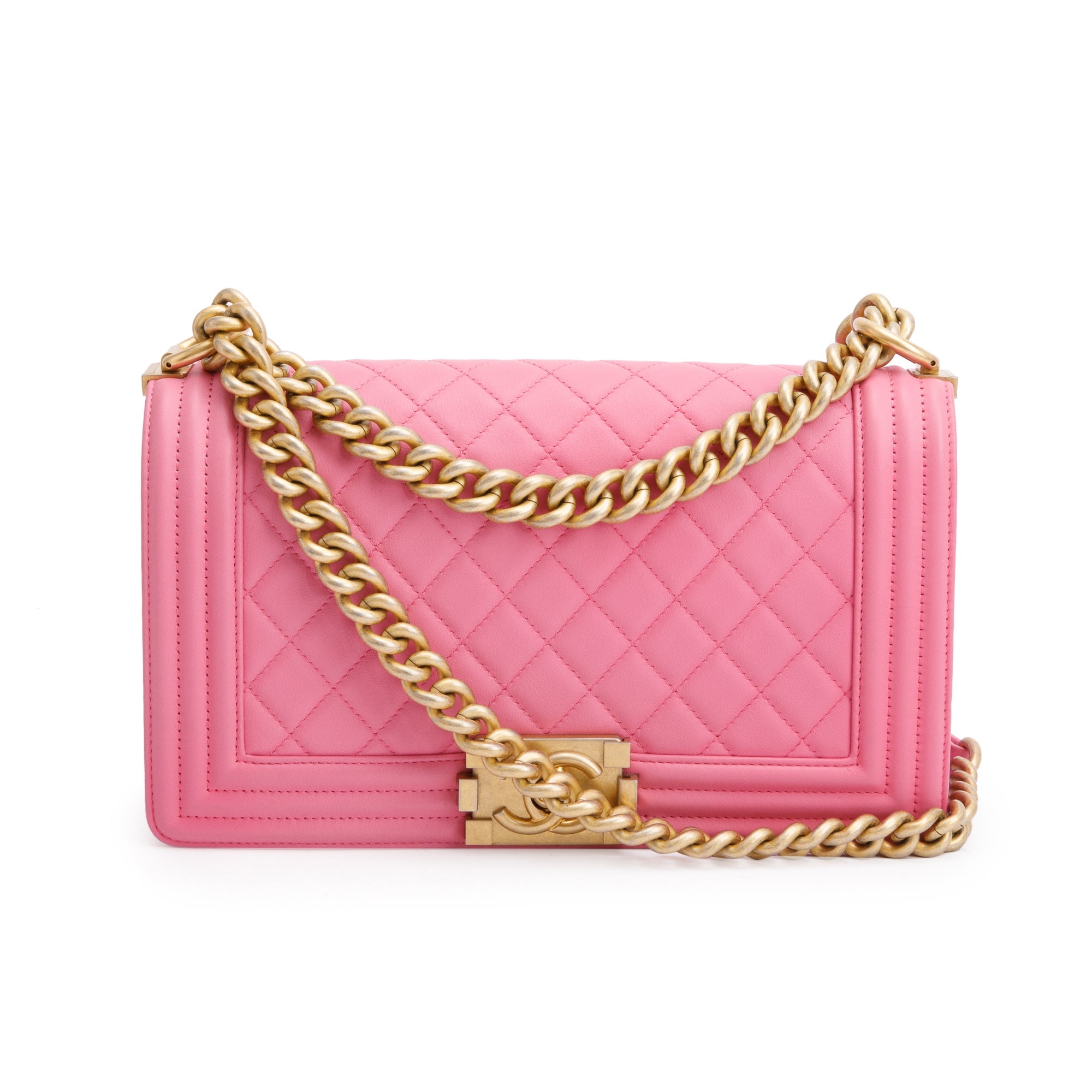 Chanel Pink Lambskin Medium Boy Bag w/ Authenticity Card
