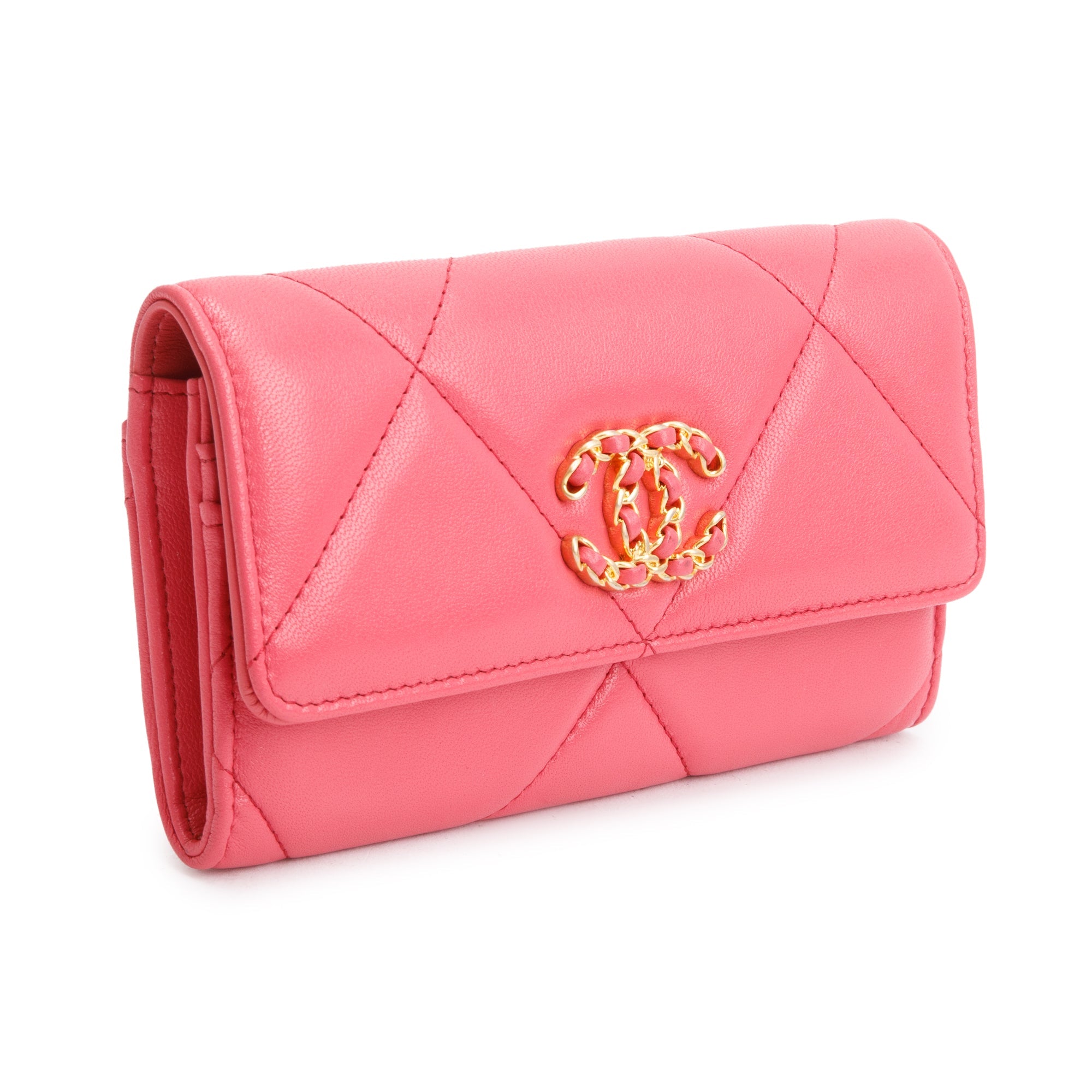Chanel Pink Leather 19 Flap Wallet W/ Box & Authenticity Card