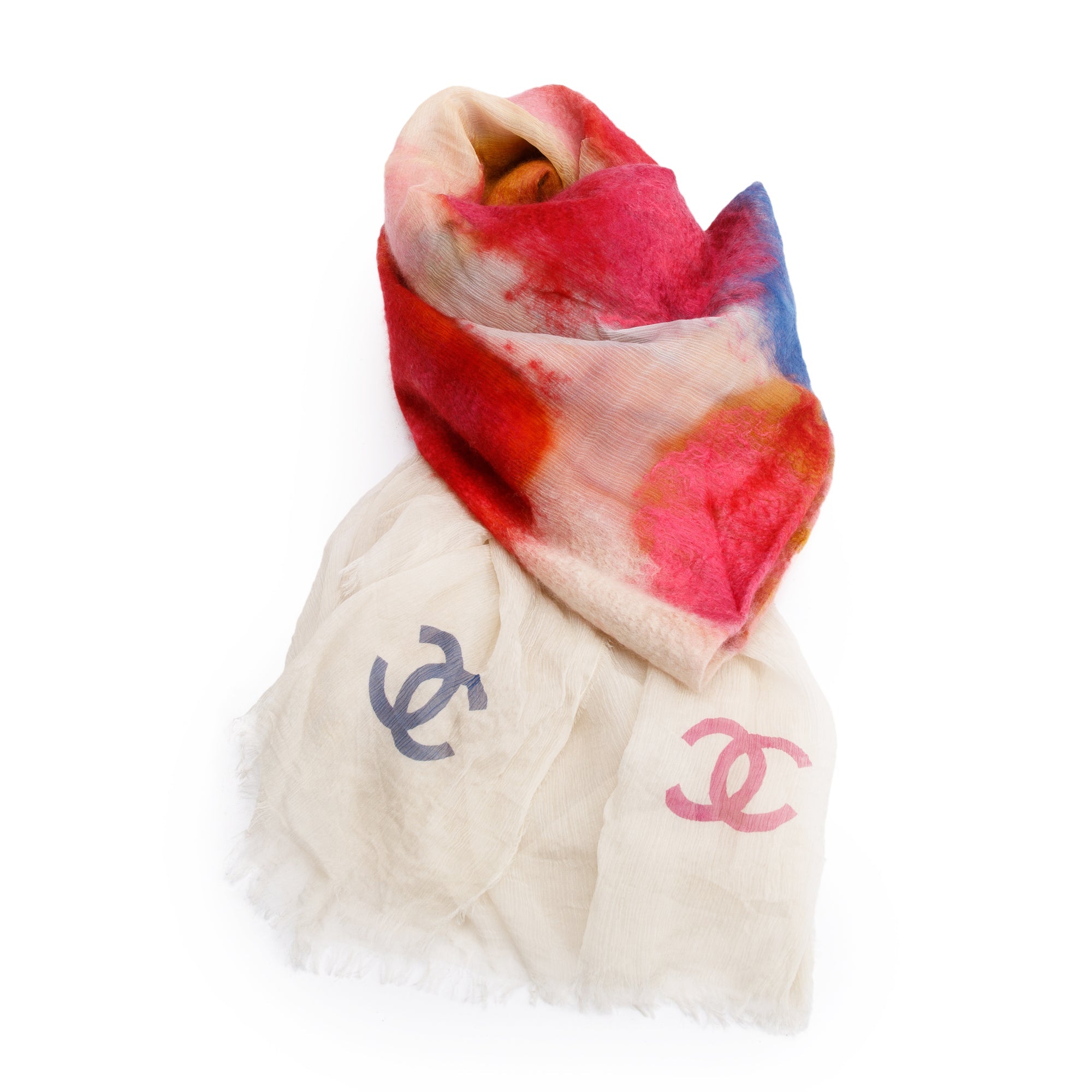 Chanel Pink Multicolor Ombre CC Logo Cashmere Silk Scarf w/ Box