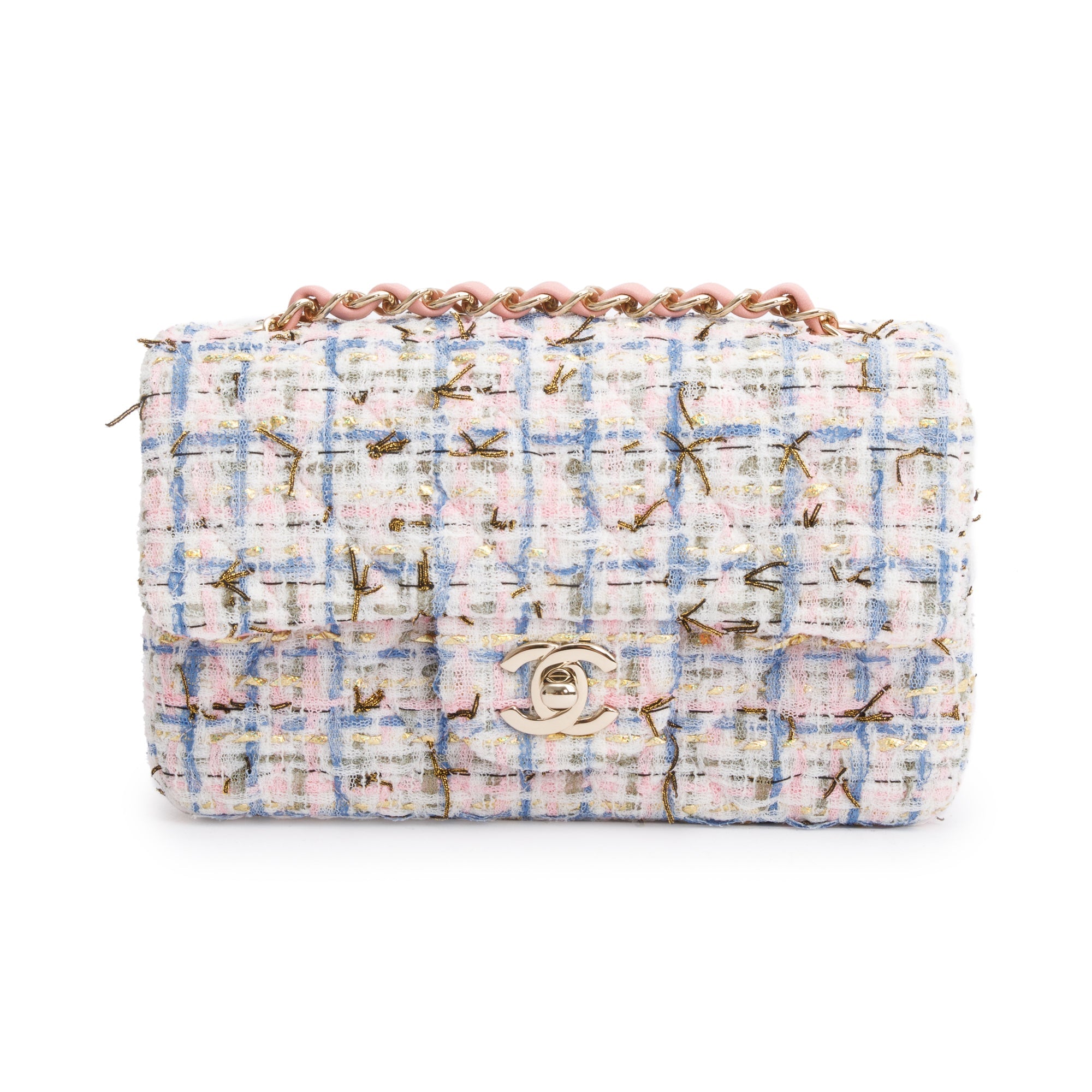 Chanel Pink Multicolor Tweed Classic Mini Rectangular Flap Bag