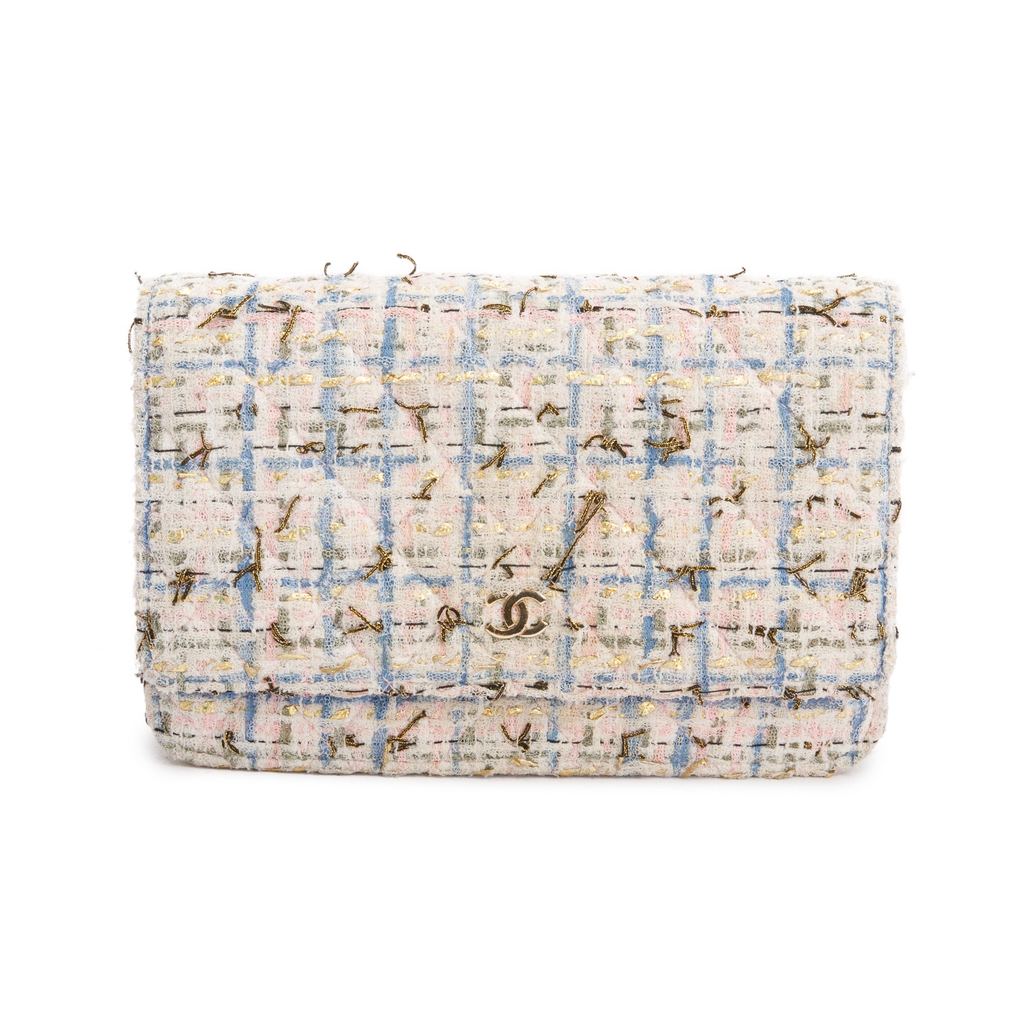 Chanel Pink Multicolor Tweed Classic Wallet On Chain w/ Authenticity Card