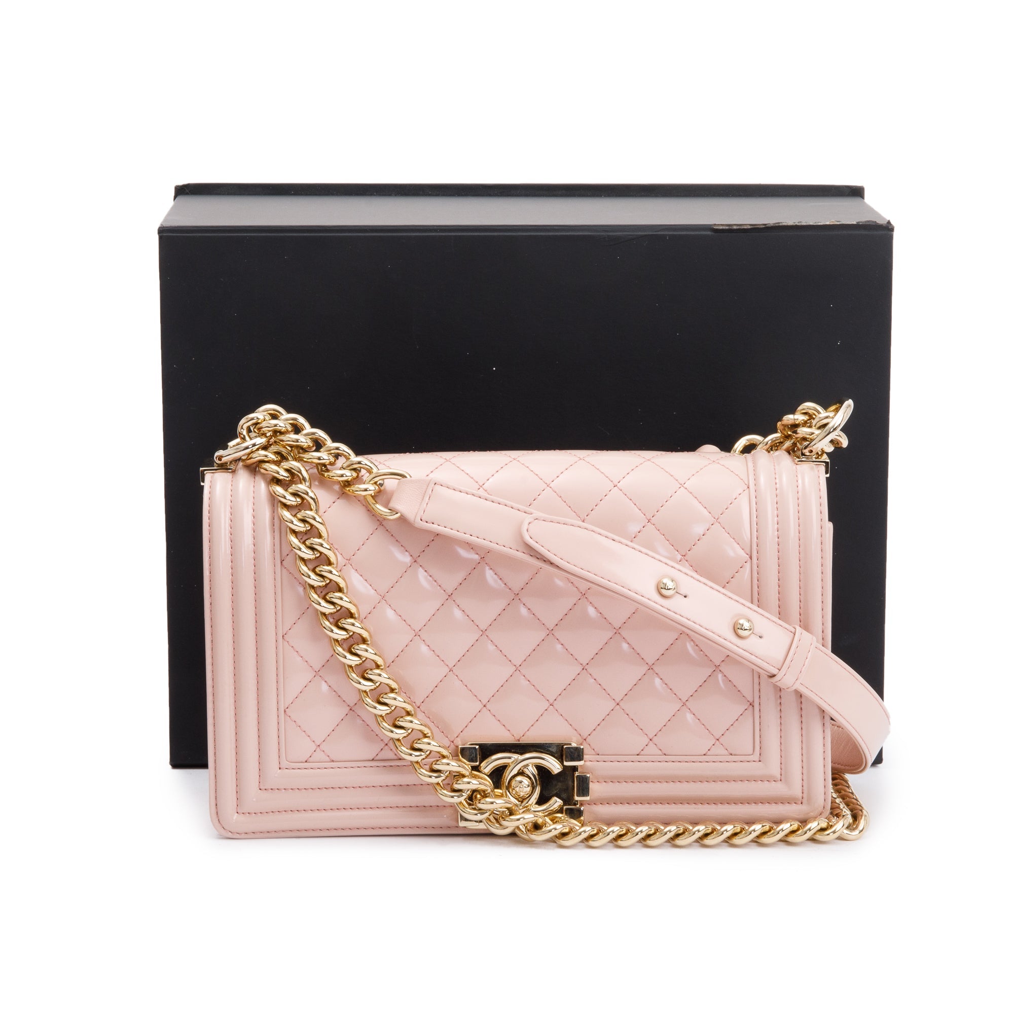 Chanel Pink Patent Leather Medium Boy Bag w/ Box & Authenticity Card