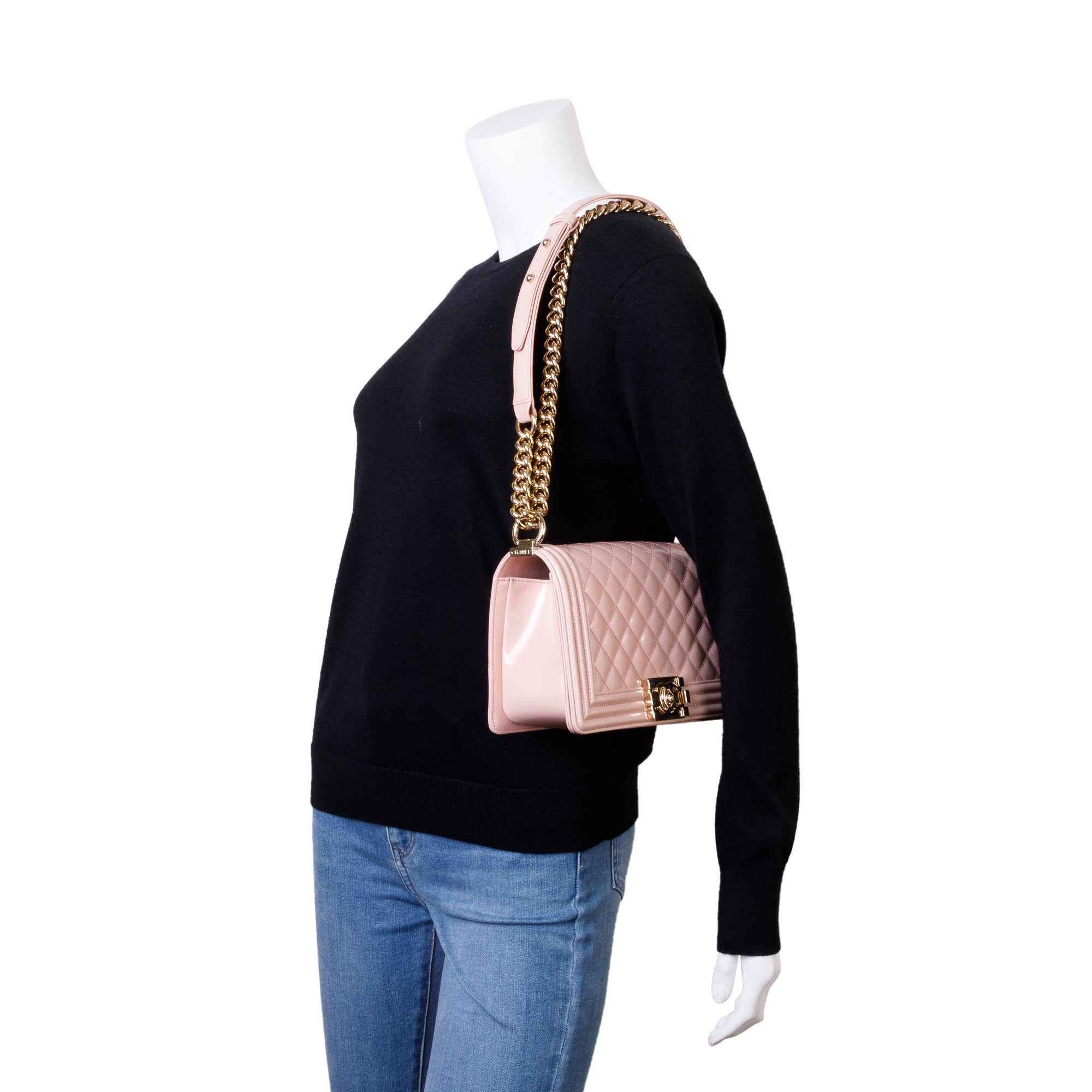 Chanel Pink Patent Leather Medium Boy Bag w/ Box & Authenticity Card