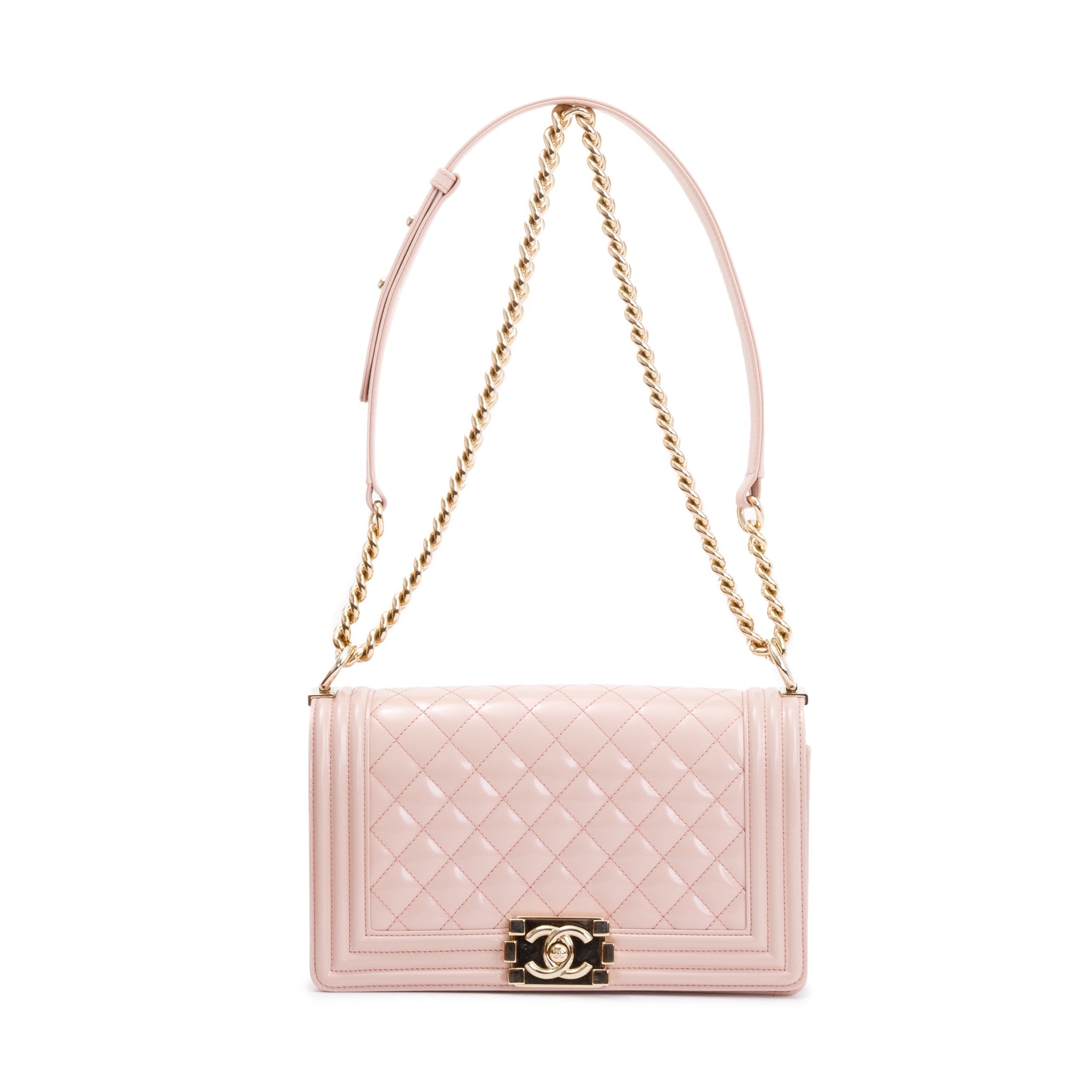 Chanel Pink Patent Leather Medium Boy Bag w/ Box & Authenticity Card