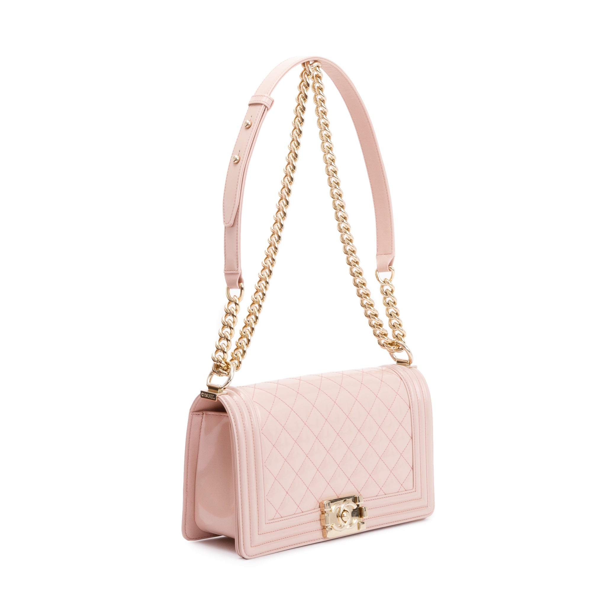 Chanel Pink Patent Leather Medium Boy Bag w/ Box & Authenticity Card