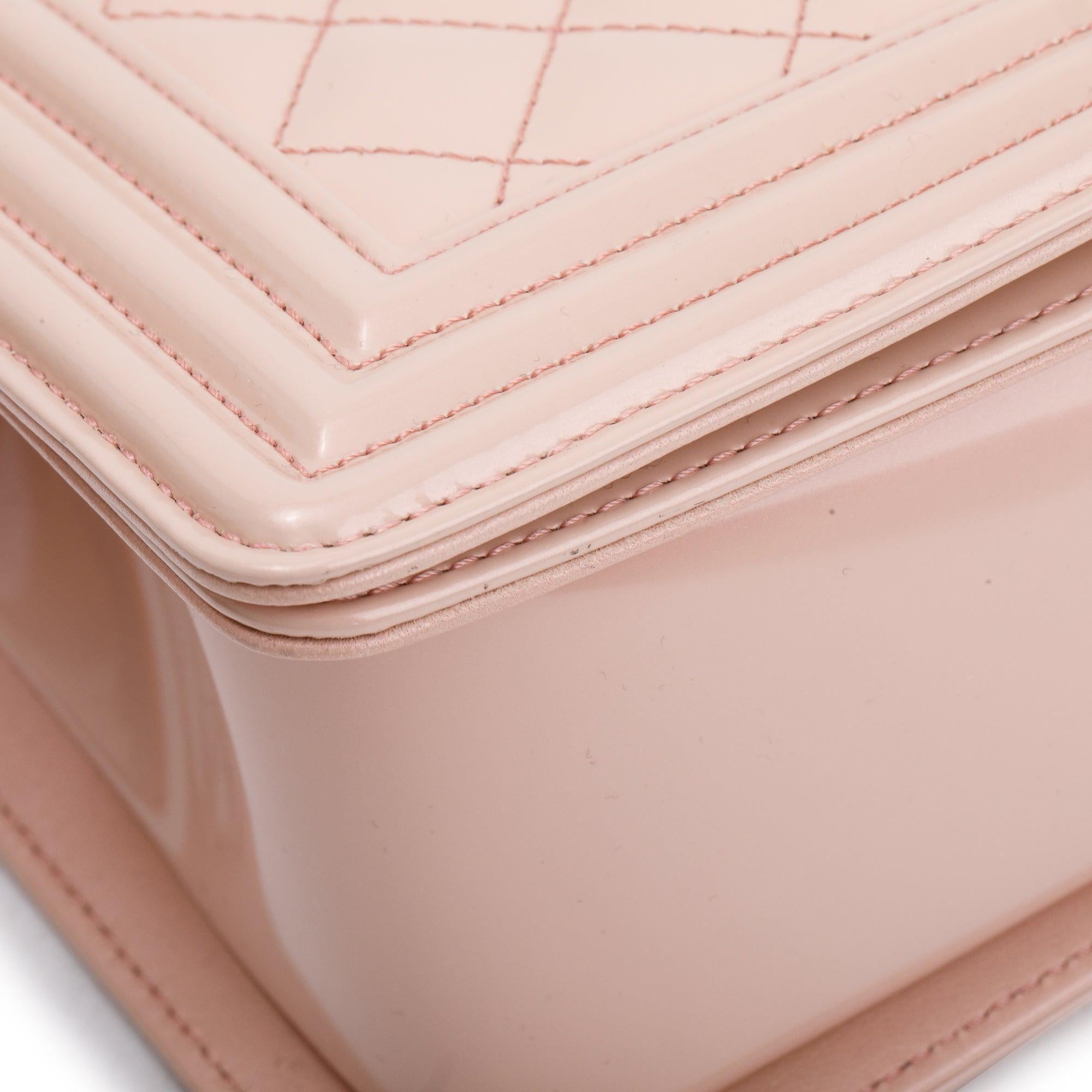 Chanel Pink Patent Leather Medium Boy Bag w/ Box & Authenticity Card