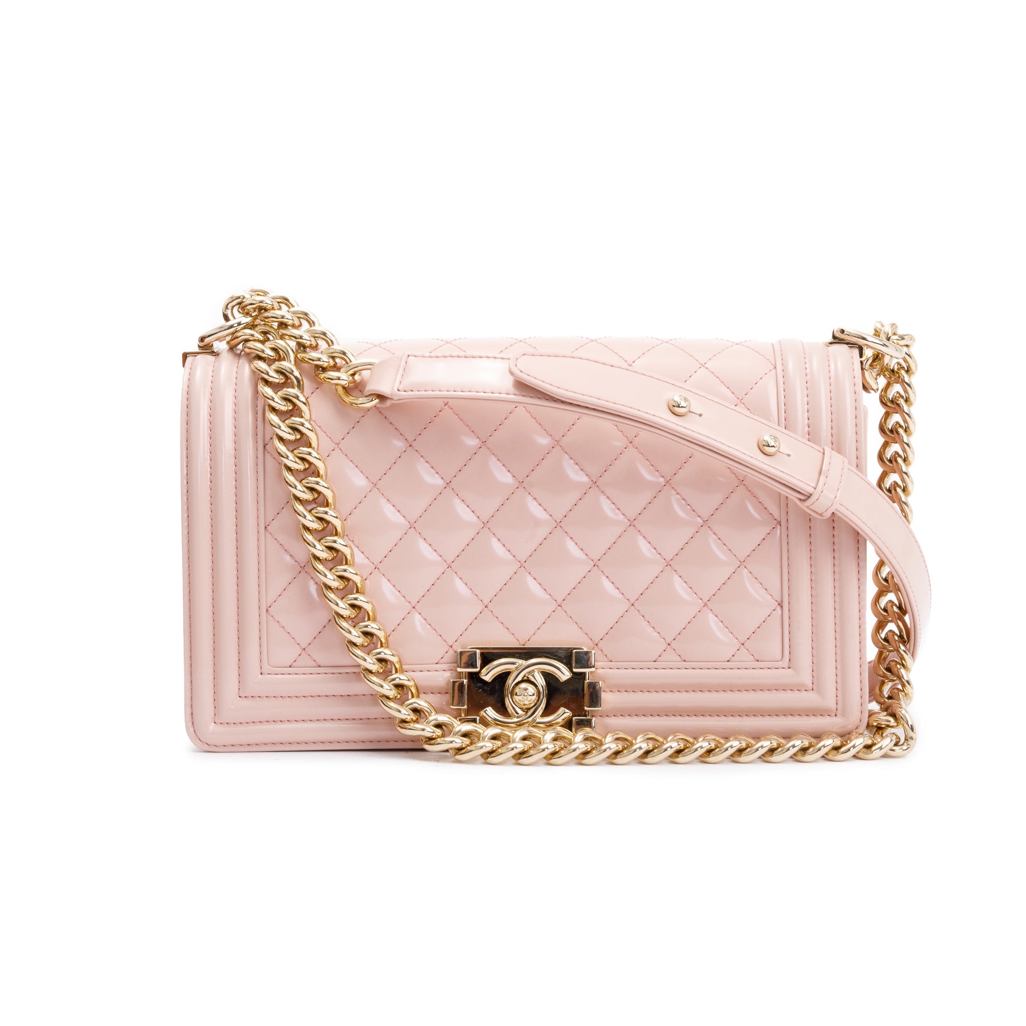 Chanel Pink Patent Leather Medium Boy Bag w/ Box & Authenticity Card