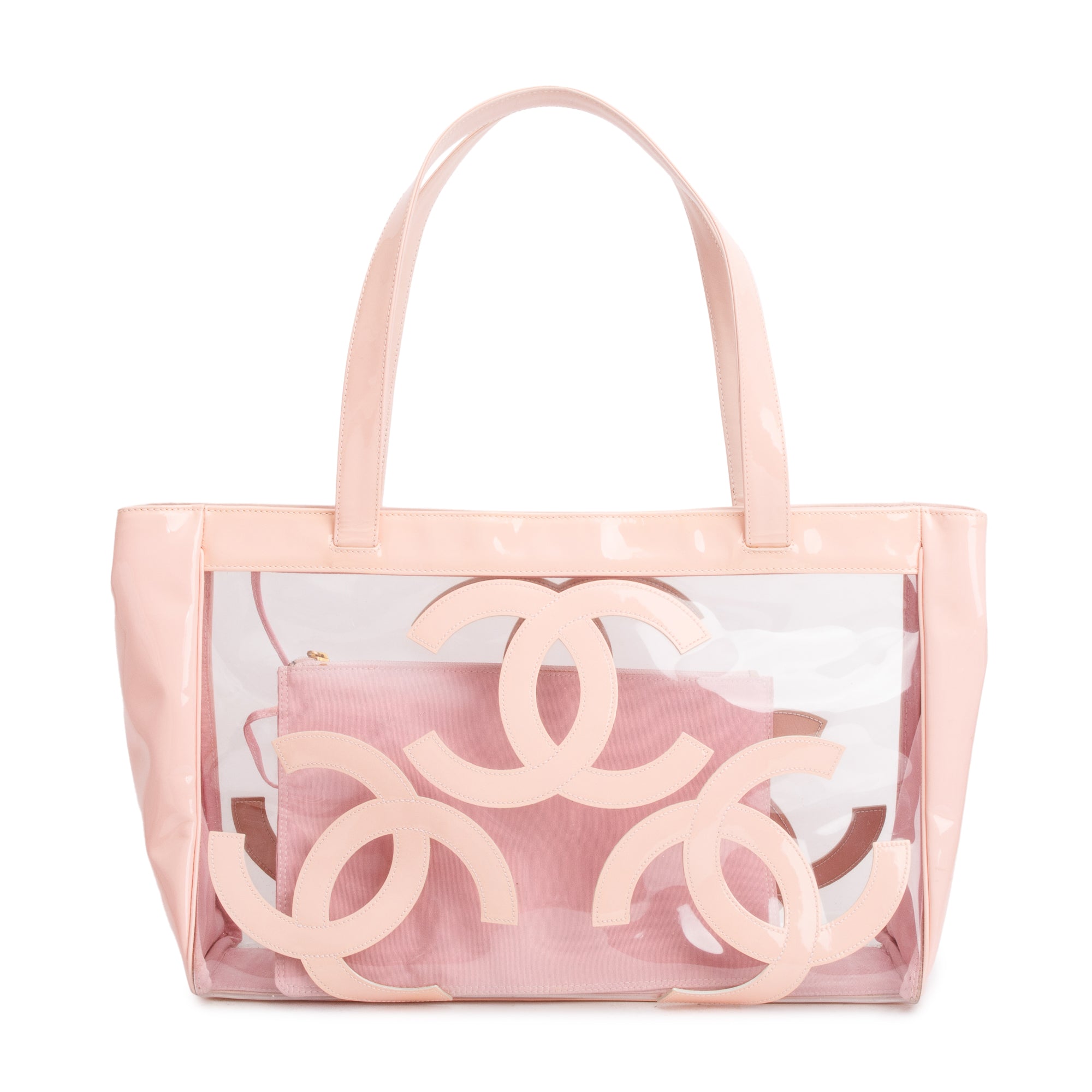 Chanel Pink Patent Leather Transparent PVC Triple CC Logo Tote