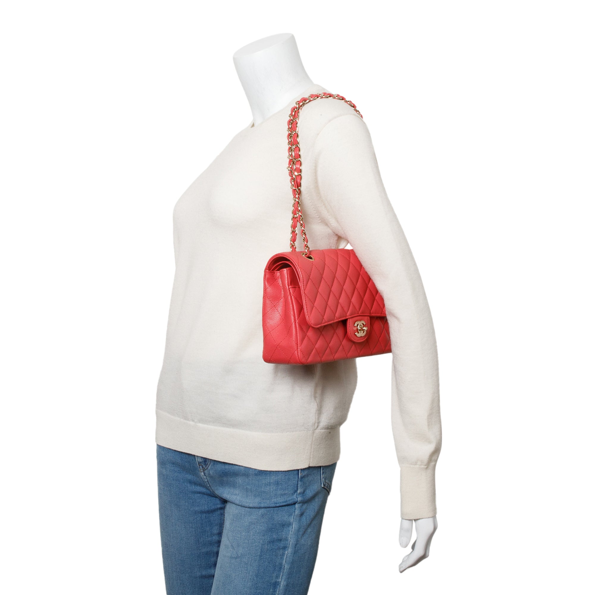 Chanel Pink Quilted Caviar Leather Classic Medium Double Flap Bag w/ Box & Authenticity Card