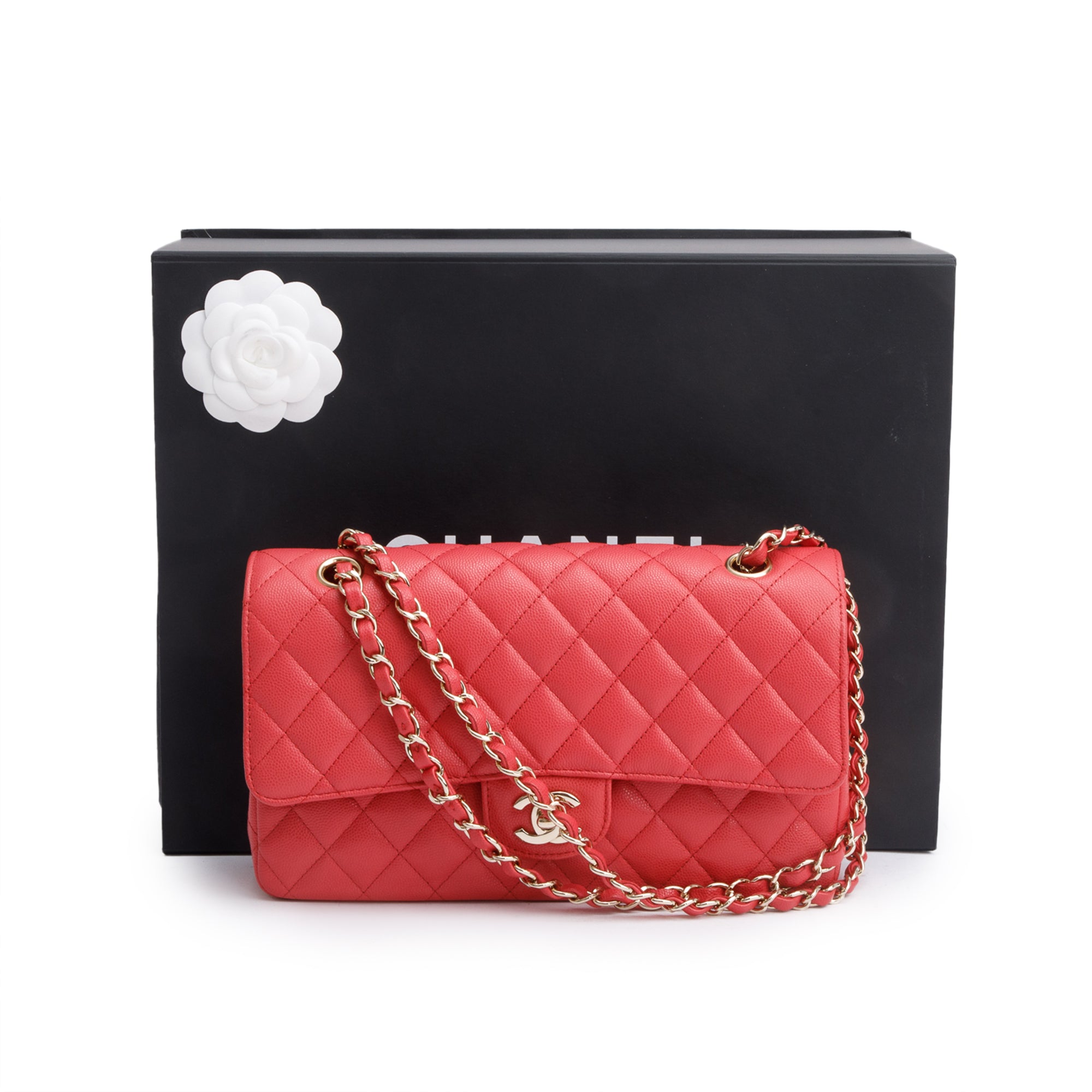 Chanel Pink Quilted Caviar Leather Classic Medium Double Flap Bag w/ Box & Authenticity Card
