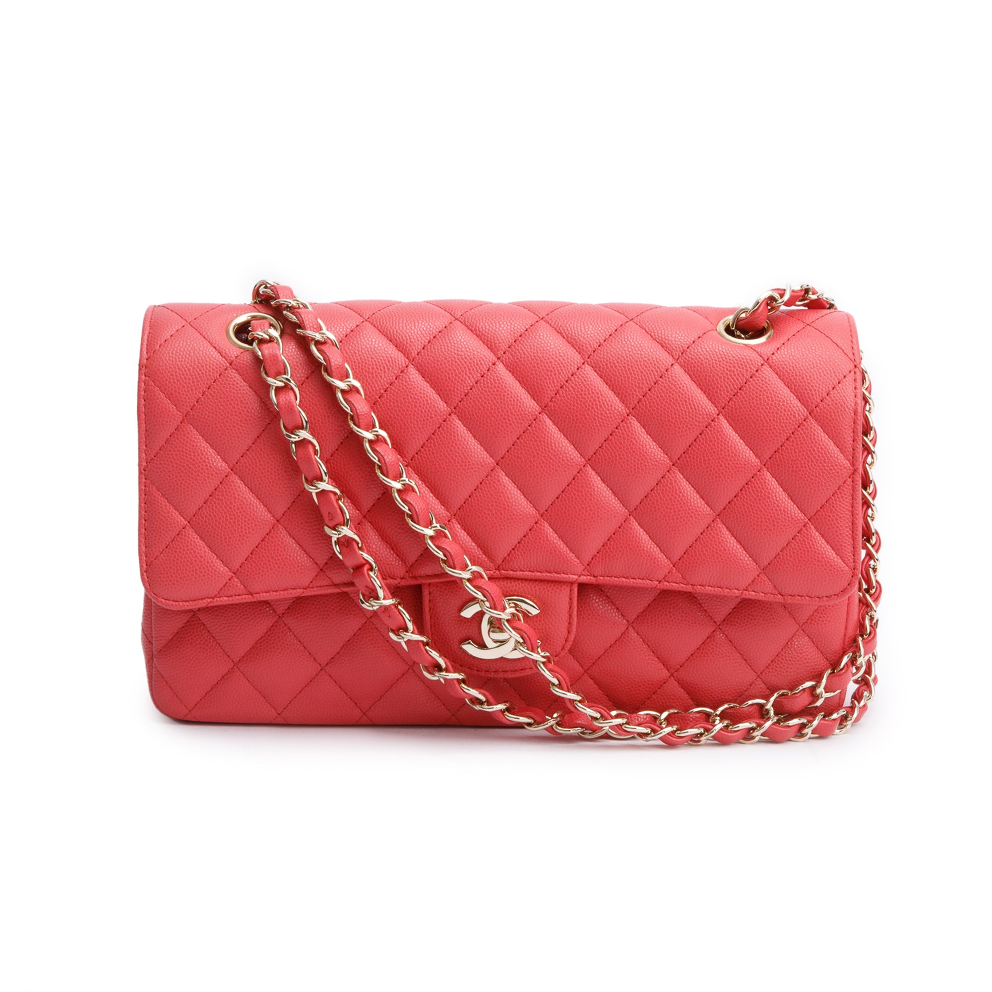 Chanel Pink Quilted Caviar Leather Classic Medium Double Flap Bag w/ Box & Authenticity Card
