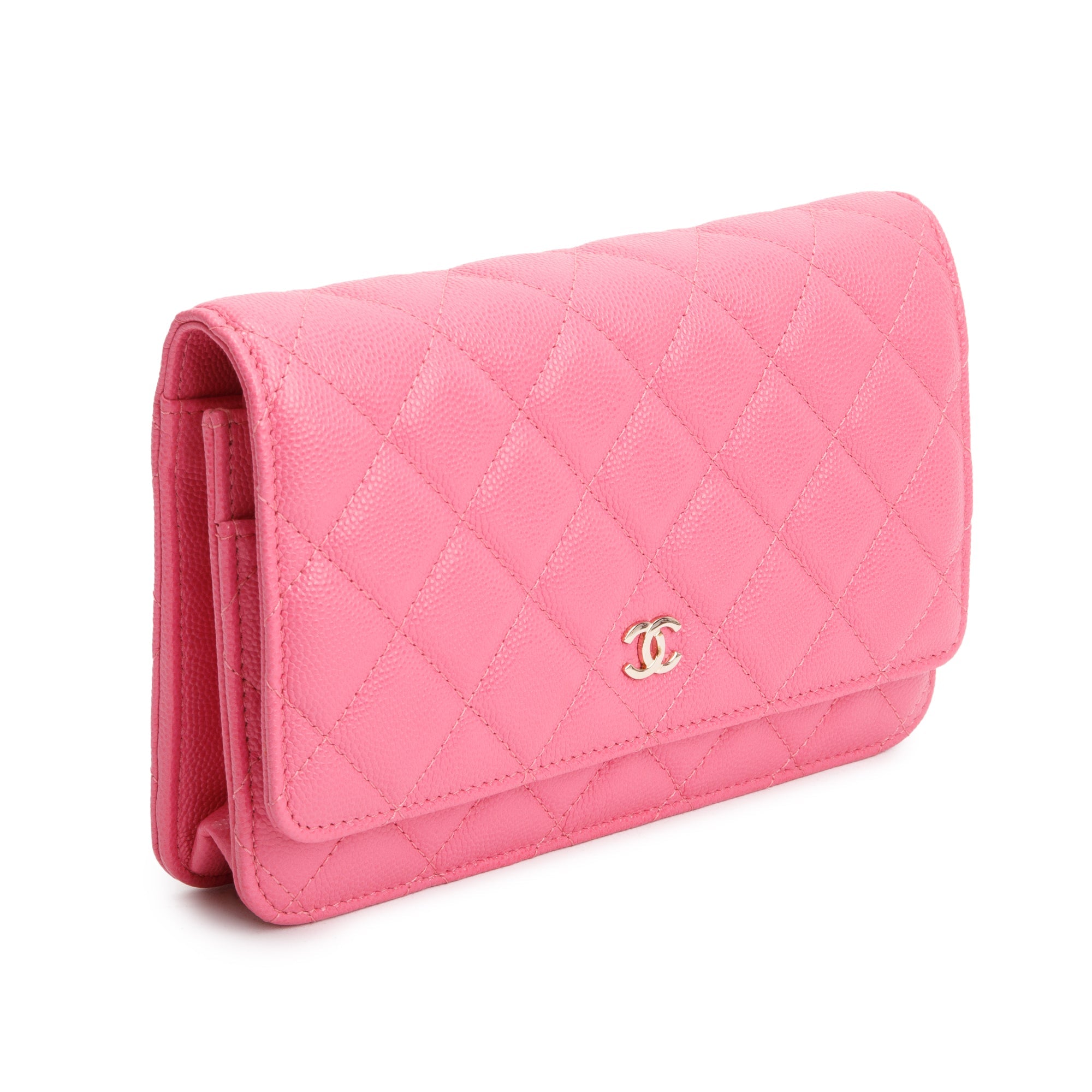Chanel Pink Quilted Caviar Leather Classic Wallet on Chain w/ Box & Receipt