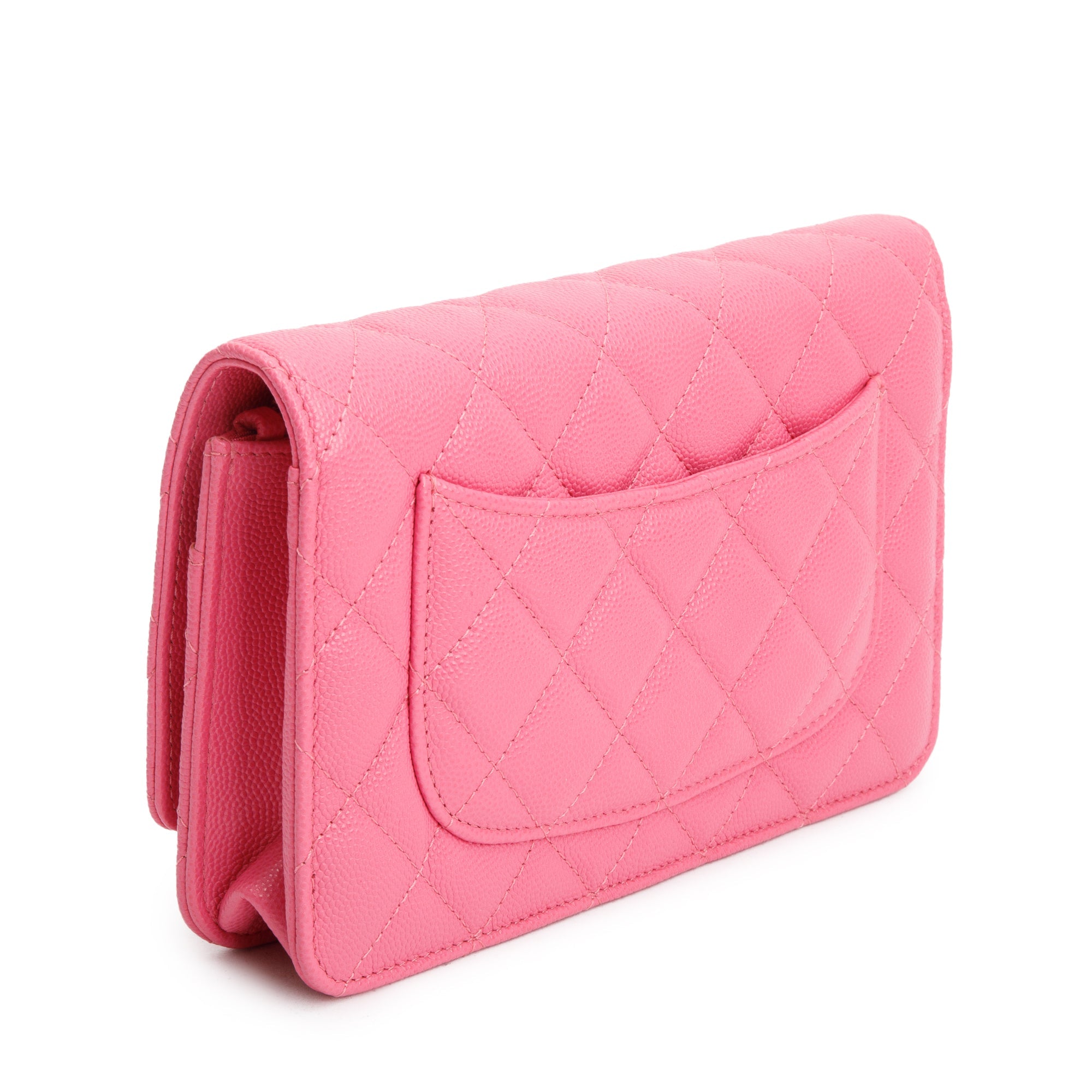 Chanel Pink Quilted Caviar Leather Classic Wallet on Chain w/ Box & Receipt