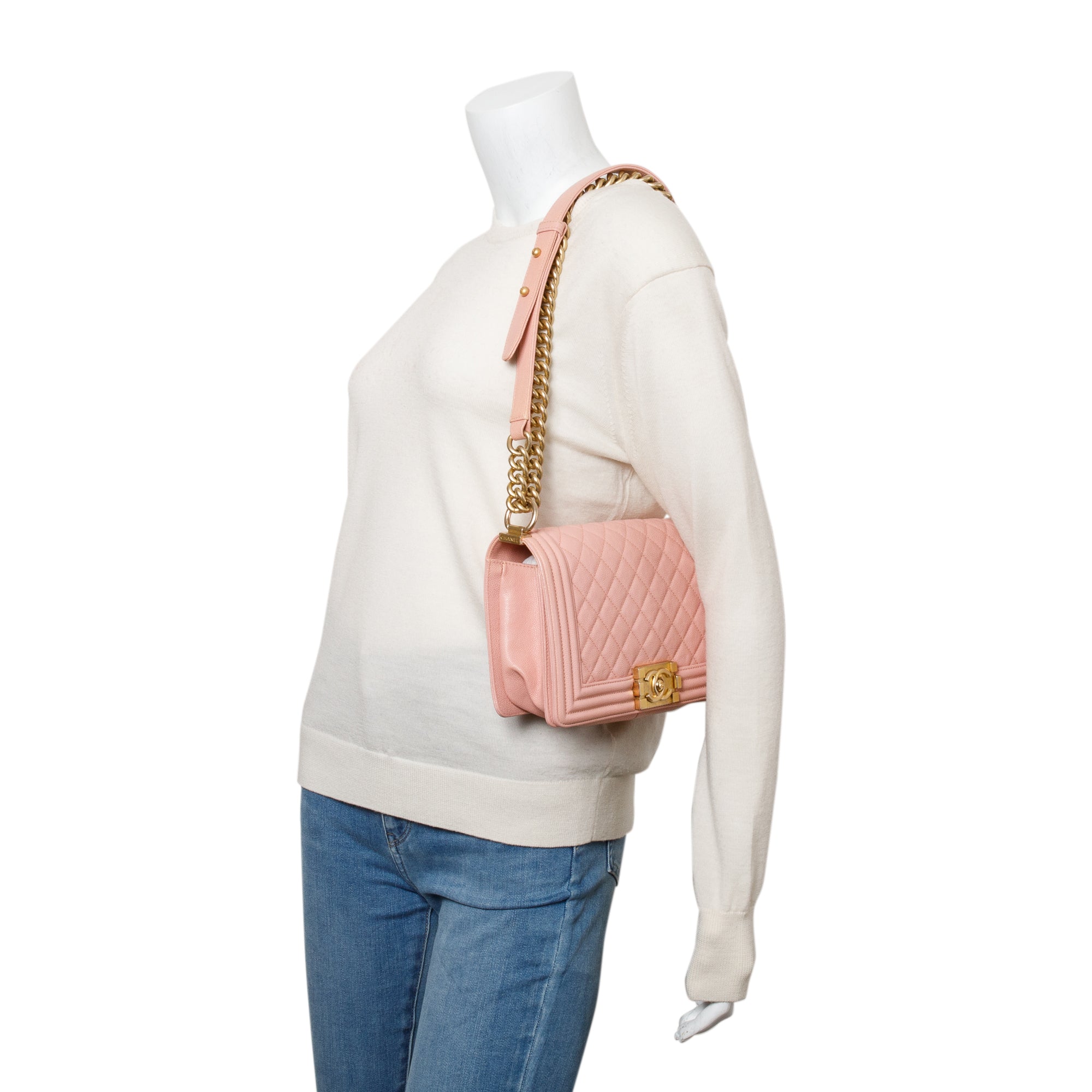 Chanel Pink Quilted Caviar Leather Medium Boy Bag