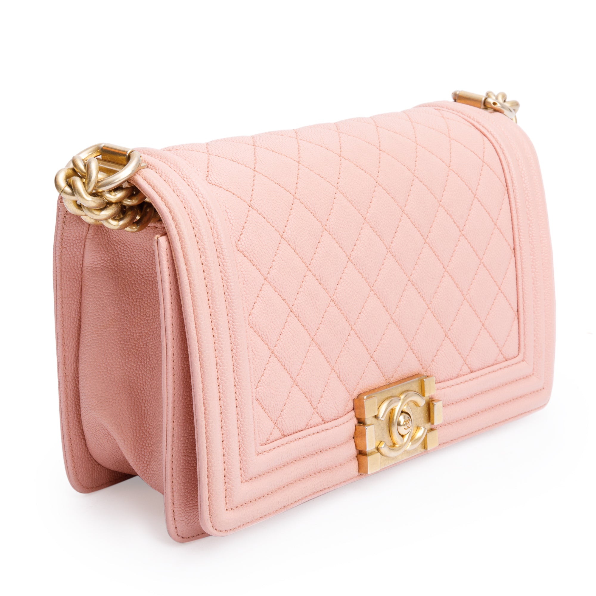 Chanel Pink Quilted Caviar Leather Medium Boy Bag