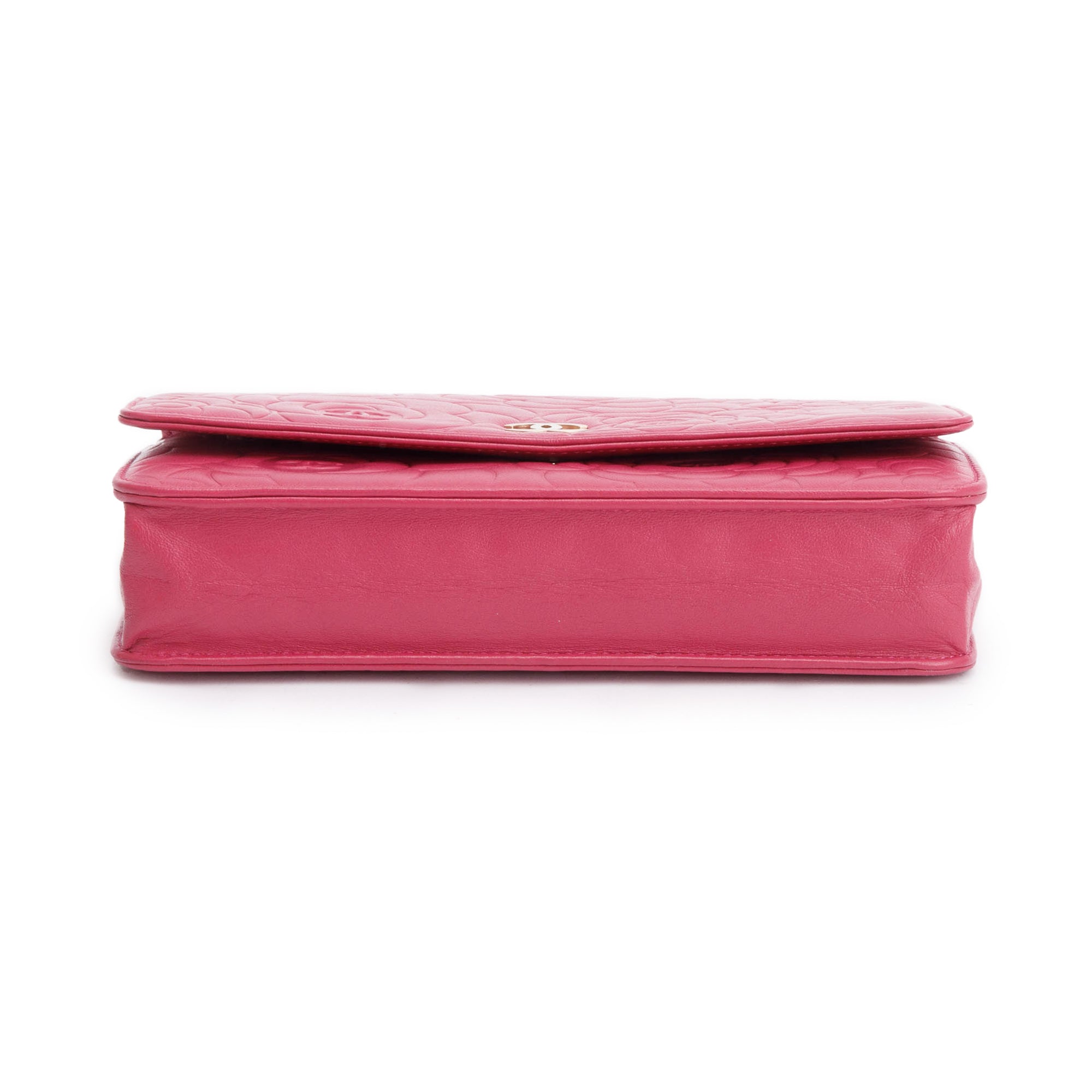 Chanel Pink Quilted Lambskin Leather Camellia Classic Wallet on Chain w/ Box & Authenticity Card
