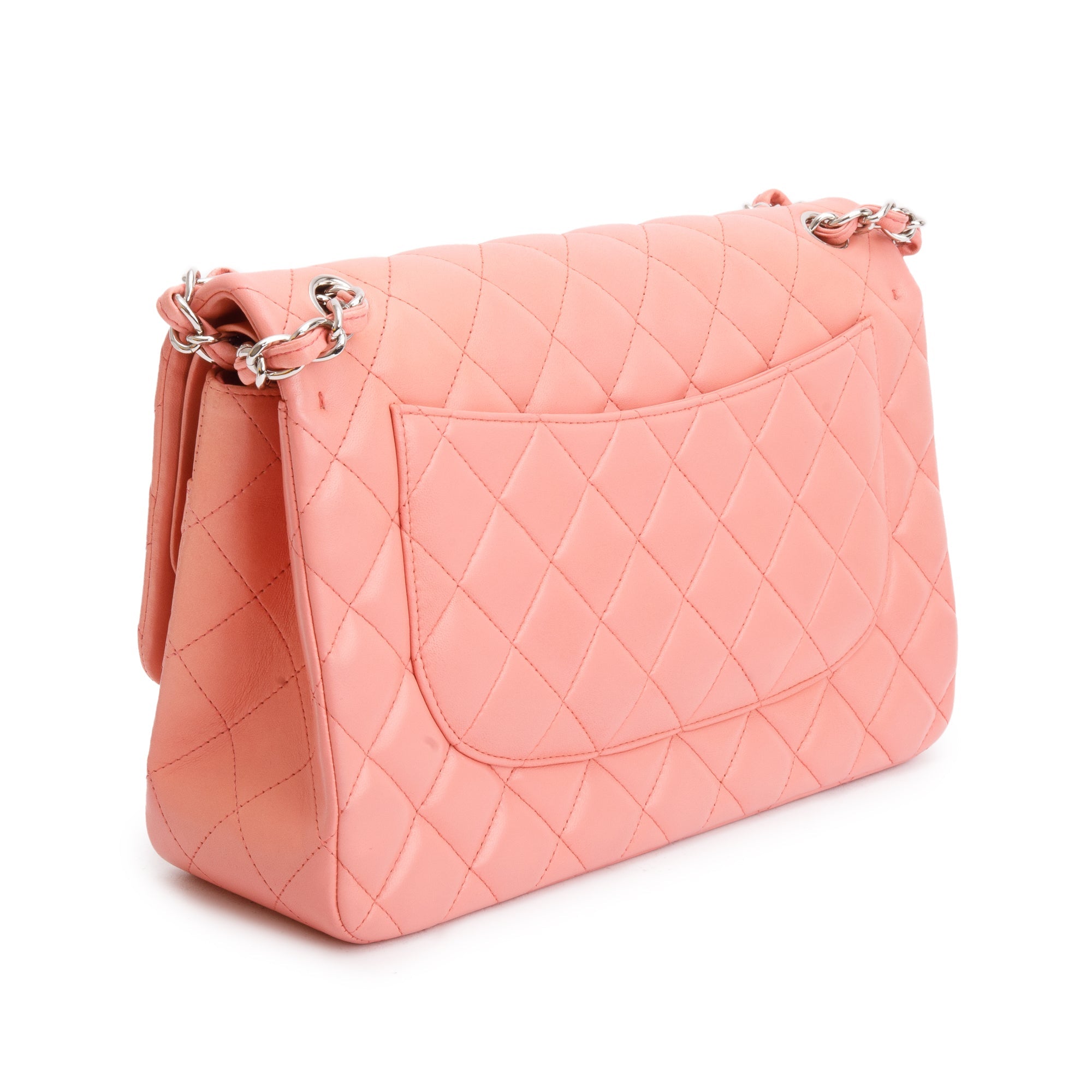 Chanel Pink Quilted Lambskin Leather Classic Jumbo Double Flap Bag w/ Authenticity Card